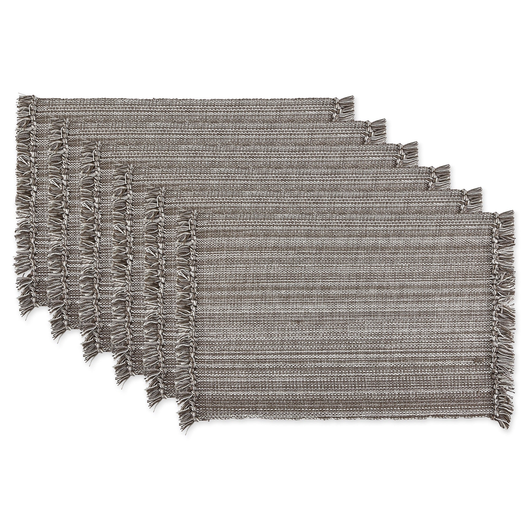 Fringe Varigated Placemat Gray Set Of 6