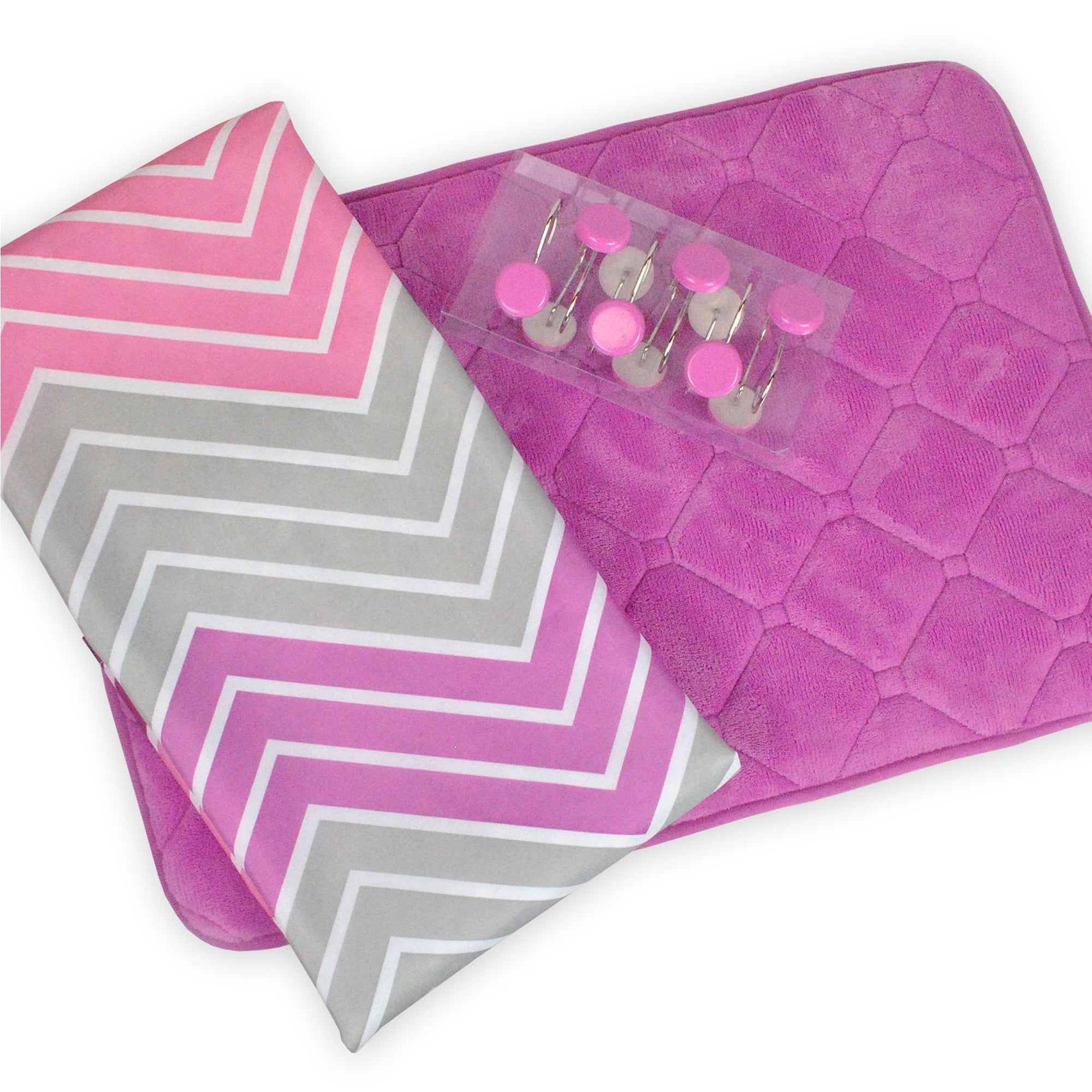 Dii 14-Piece Assorted Bath Set Chevron Pink