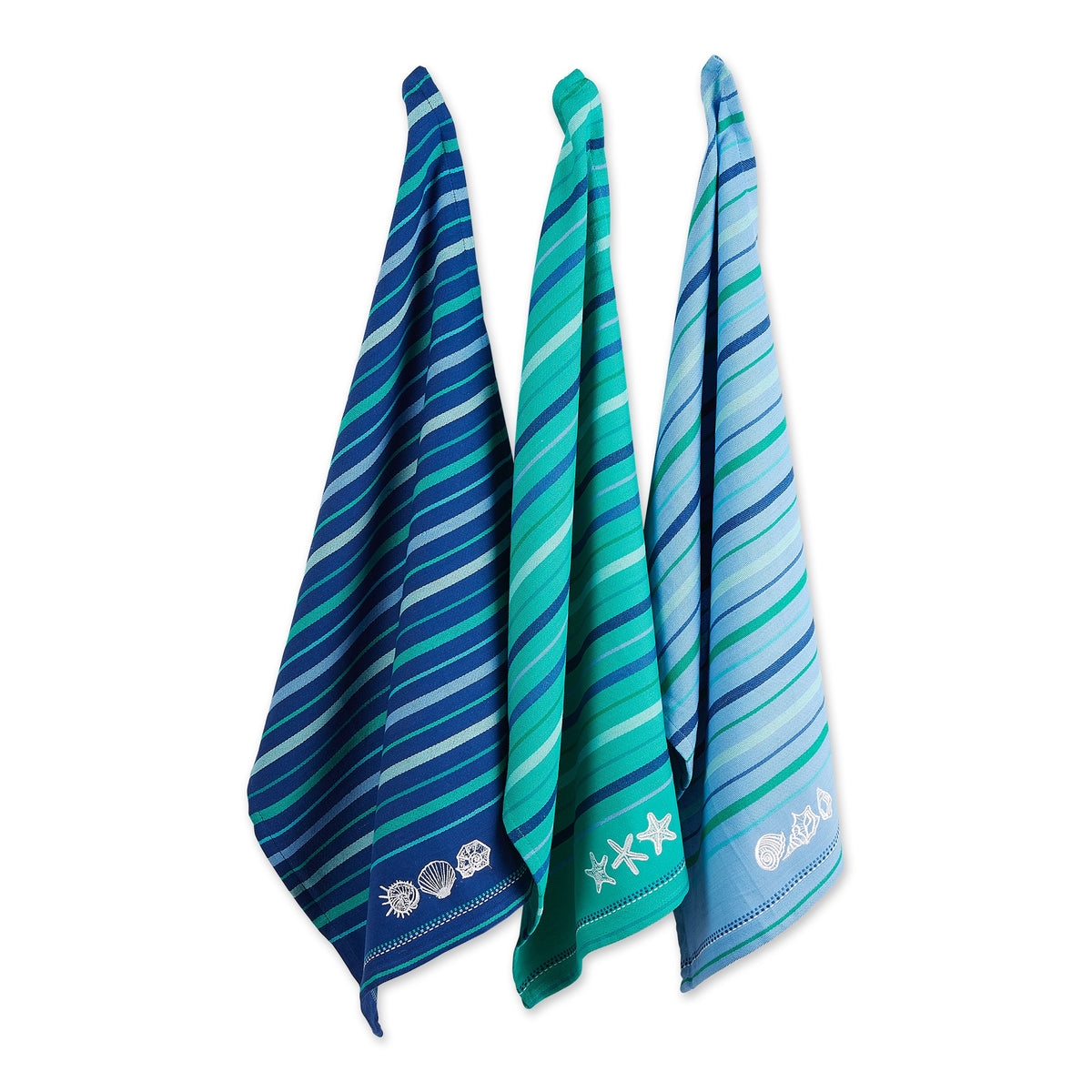 Embroidered Blue Sea Dishtowel Set Of 3