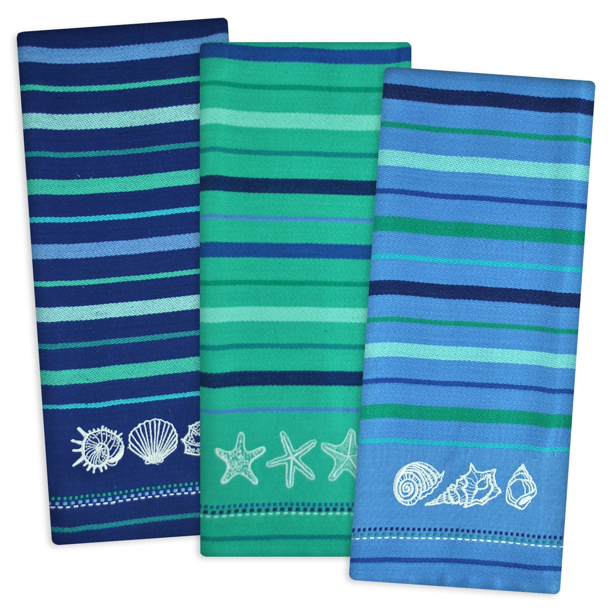 EMBROIDERED BLUE SEA DISHTOWEL Set of 3