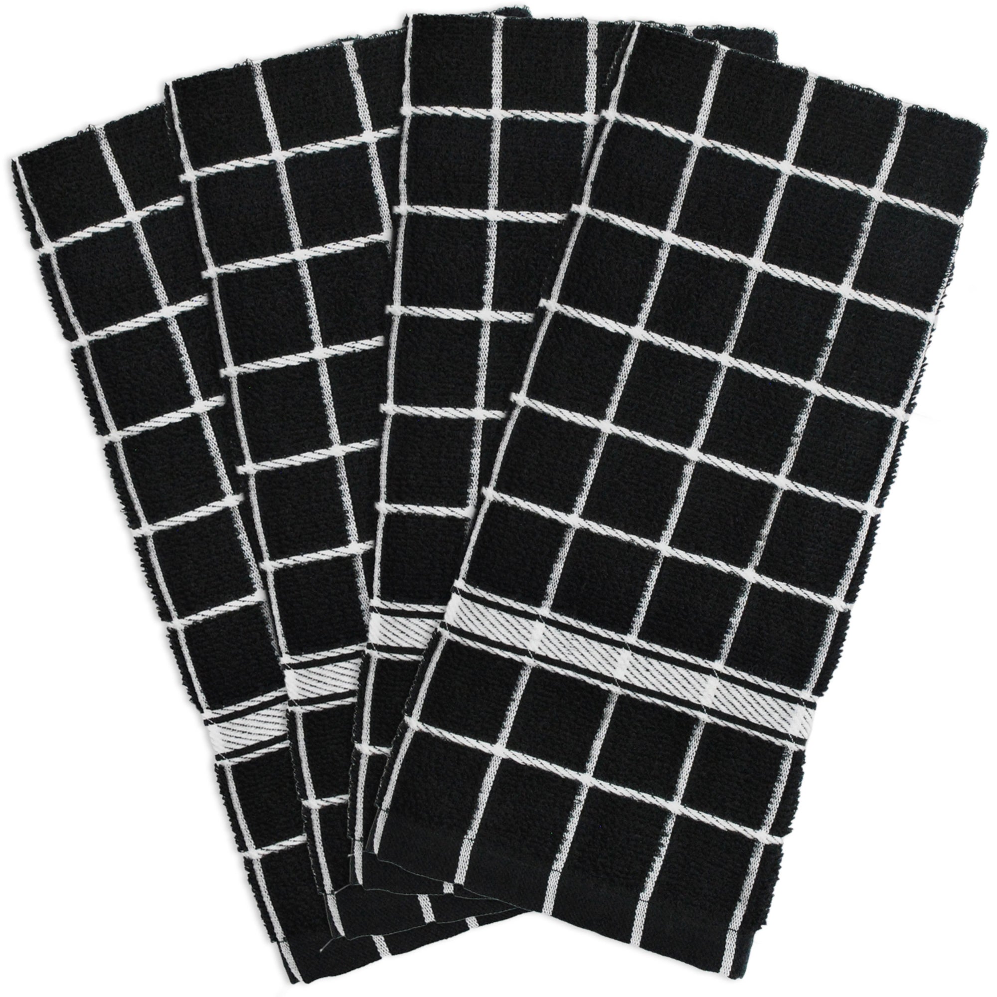 Dii Black Solid Windowpane Terry Dishtowel (Set Of 4)