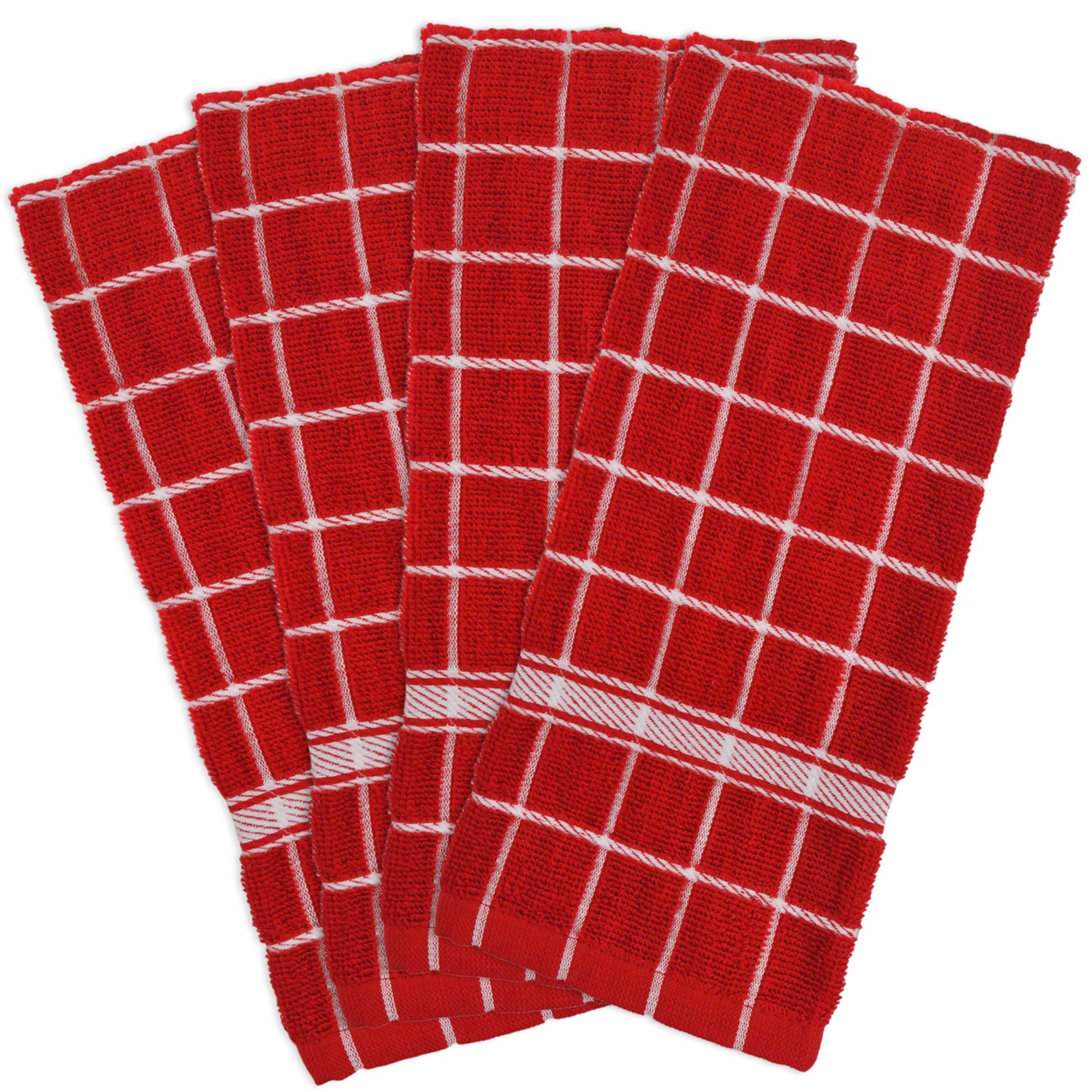 Dii Red Solid Windowpane Terry Dishtowel (Set Of 4)