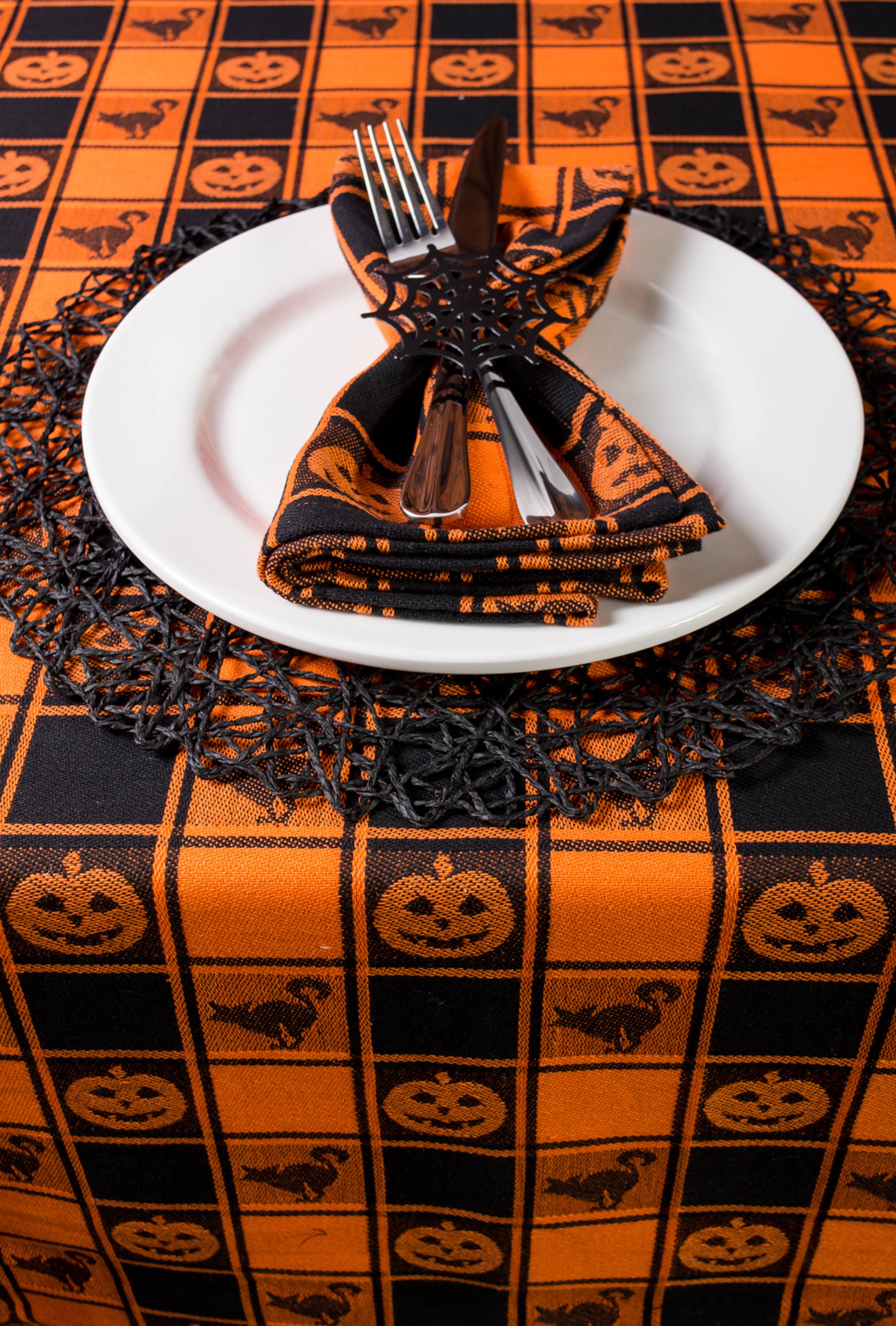 DII Halloween Woven Check Tablecloth