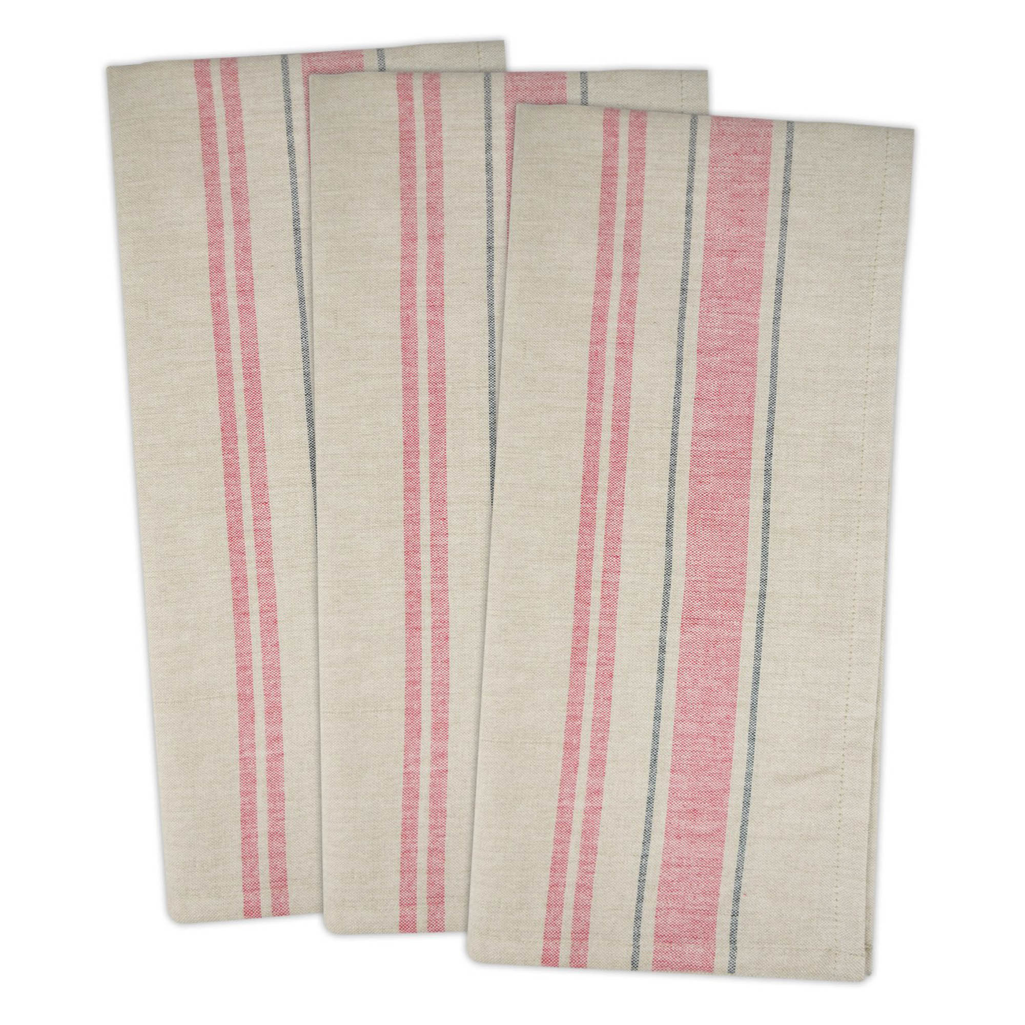 Dii Red French Stripe Woven Dishtowel (Set Of 3)