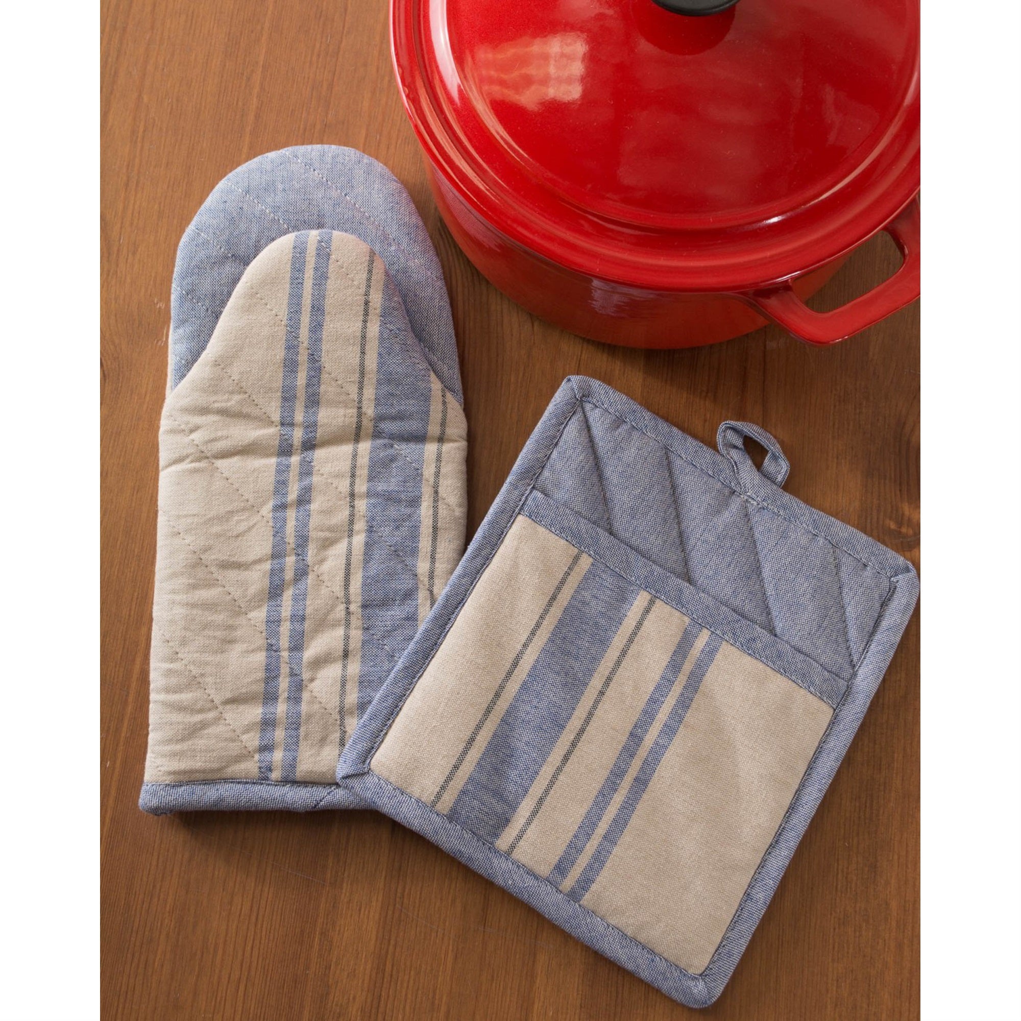 DII Nautical Blue French Stripe Oven Mitt (Set of 2)