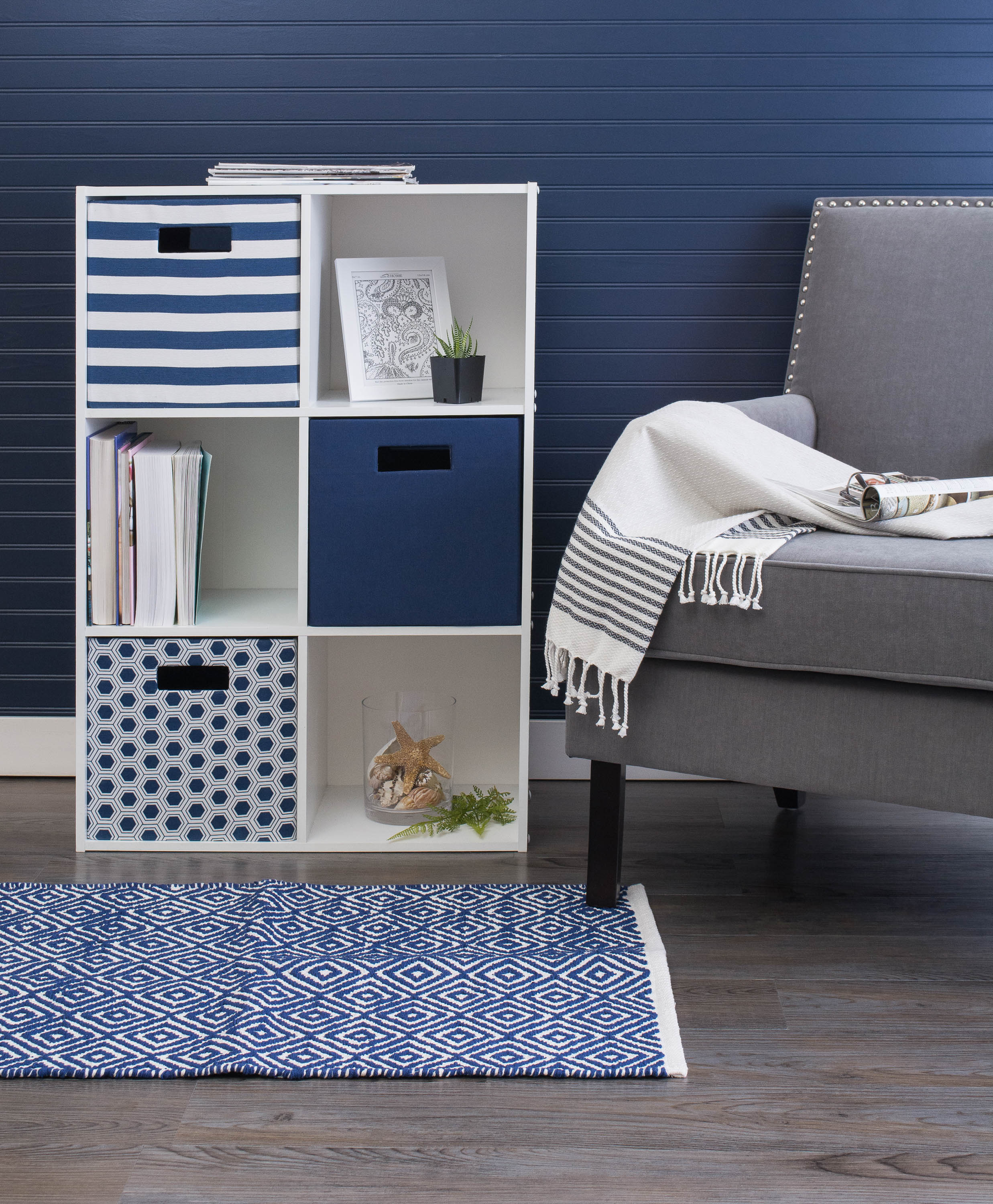 Dii Polyester Cube Stripe Nautical Blue Square