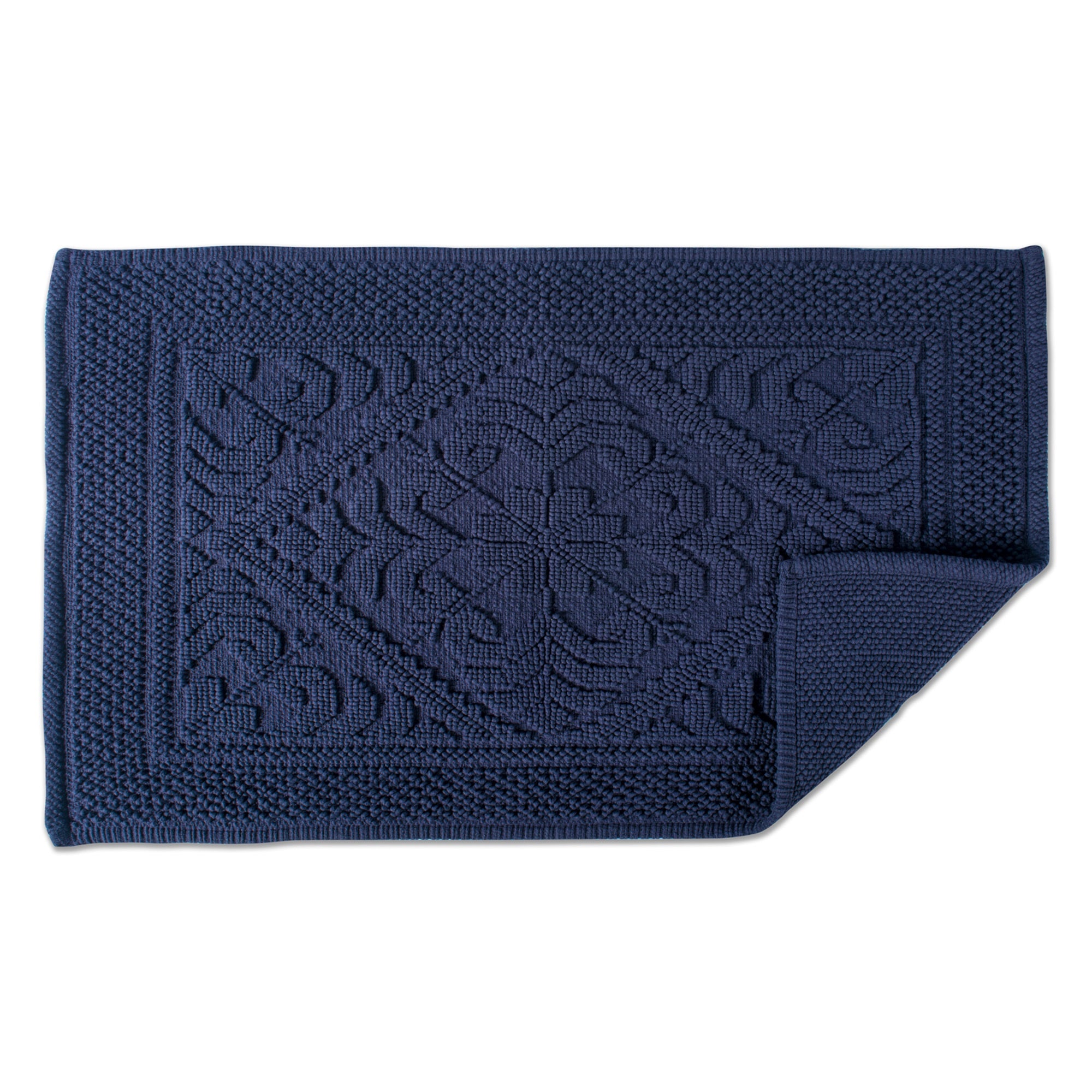 DII Navy Damask Jacquard Bordered Bath Mat