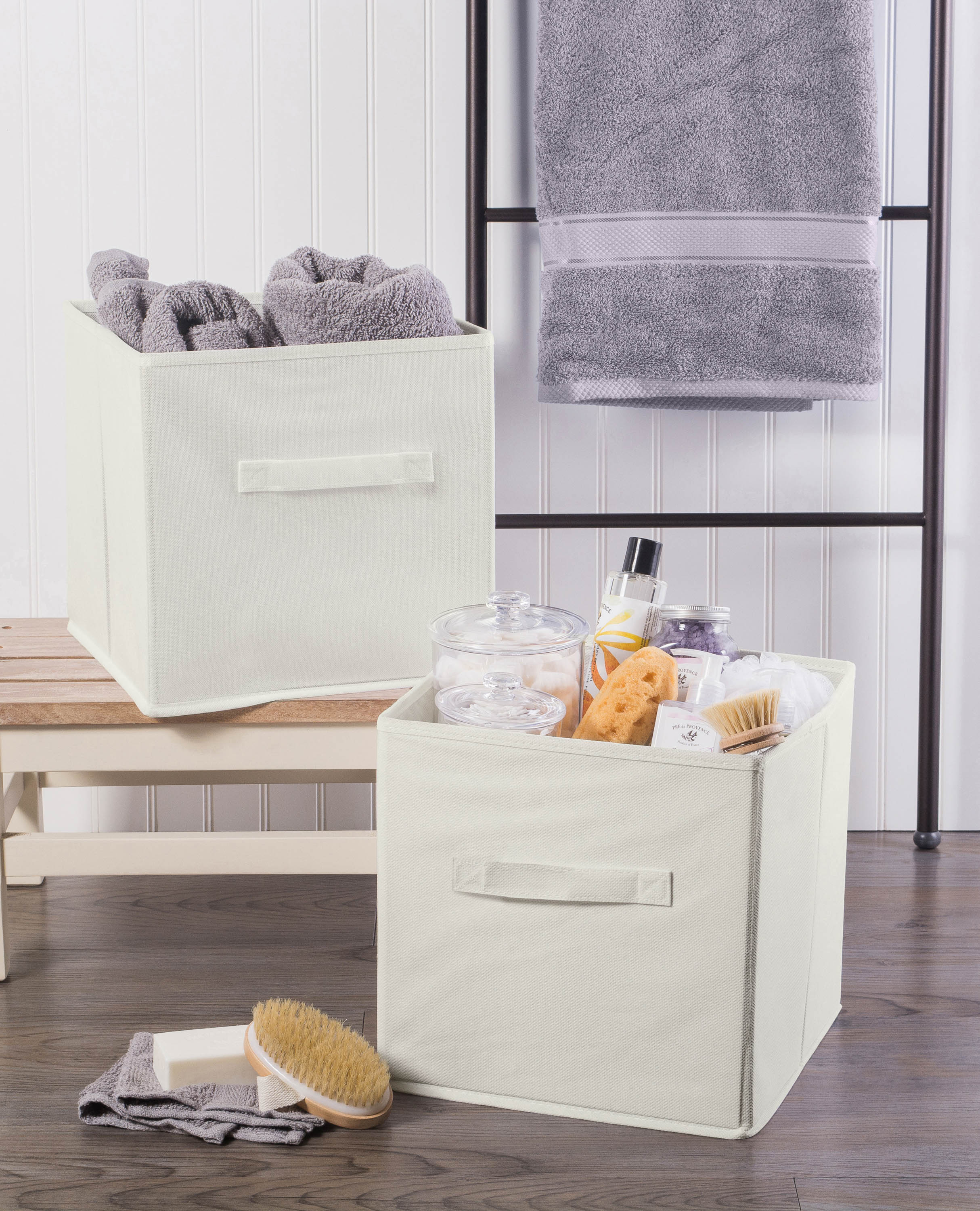 DII Nonwoven Polypropylene Cube Solid White Square  (Set of 4)