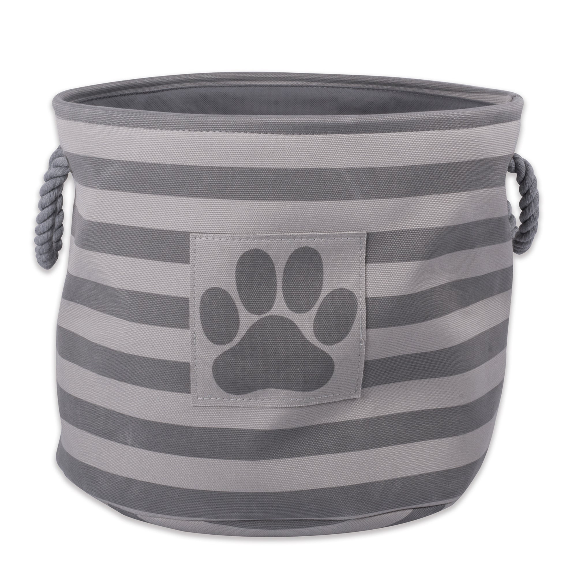 Dii Polyester Pet Bin Stripe With Paw Patch Gray Round Medium