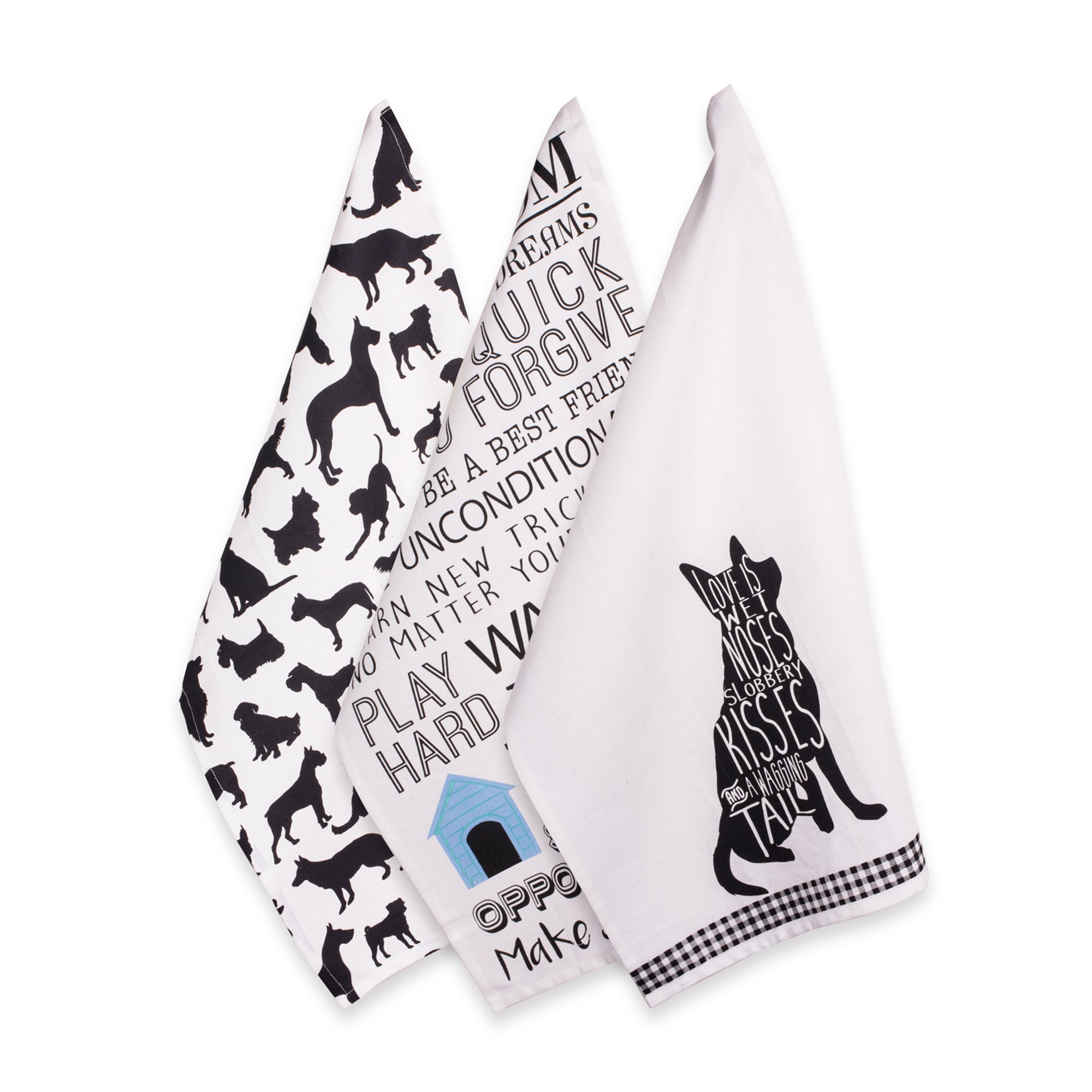 Dii Assorted Dog Printed Dishtowel (Set Of 3)