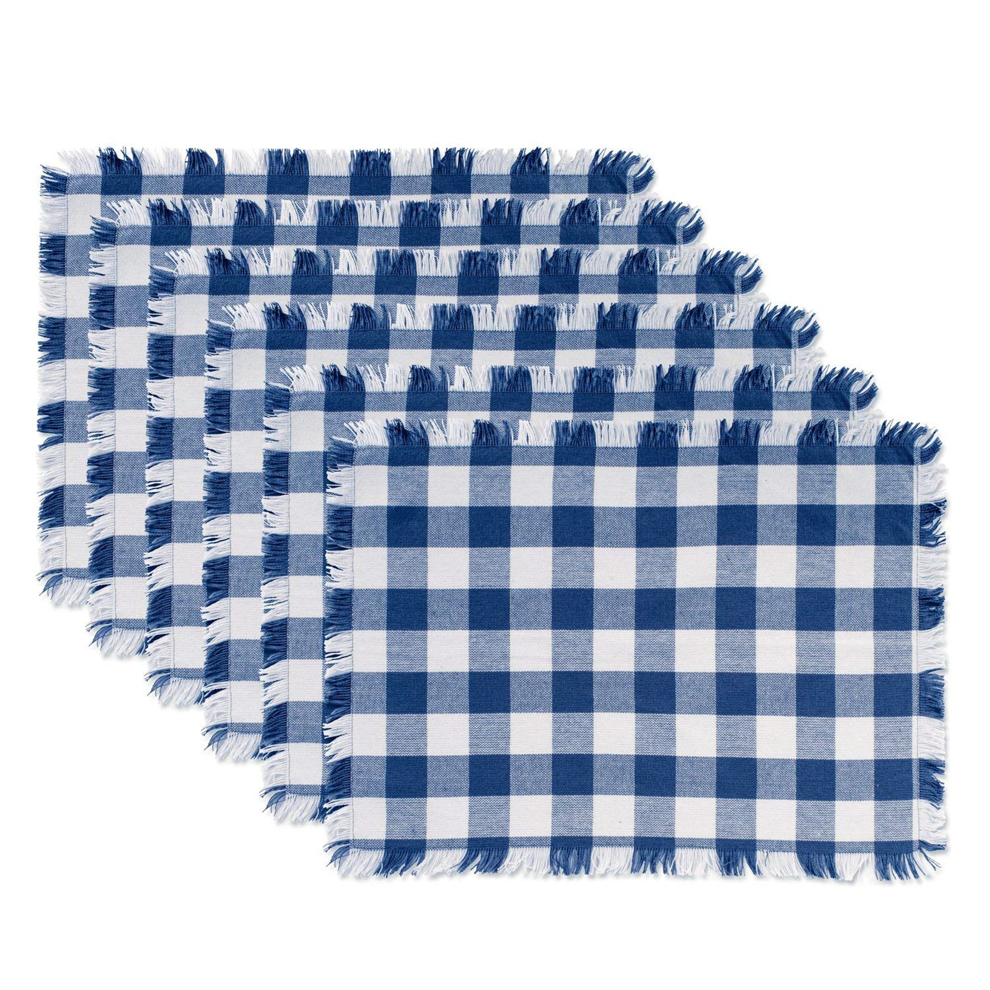 Dii Navy Heavyweight Check Fringed Placemat (Set Of 6)
