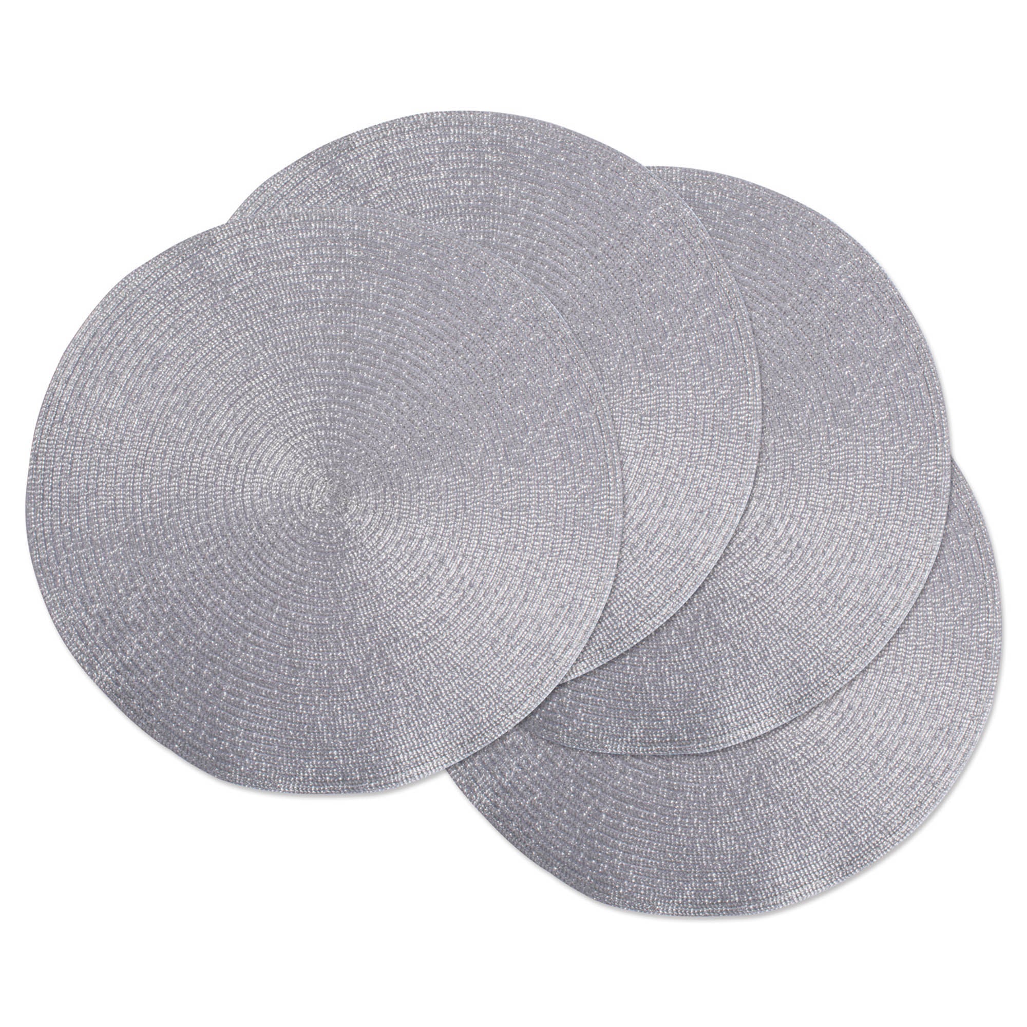 Dii Metallic Silver Round Polypropylene Woven Placemat (Set Of 4)