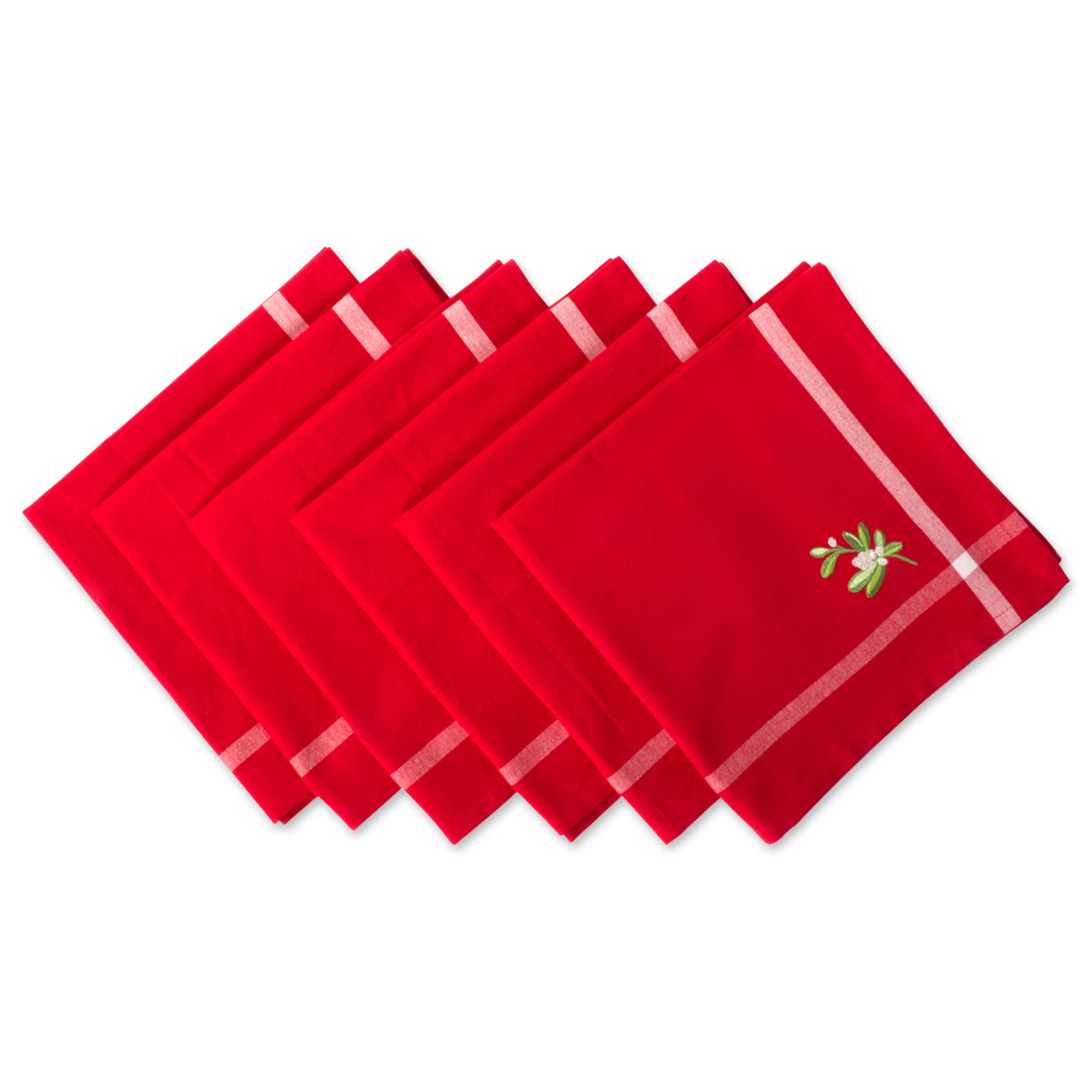 Dii Red Embroidered Mistletoe Corner With Border  Napkin (Set Of 6)