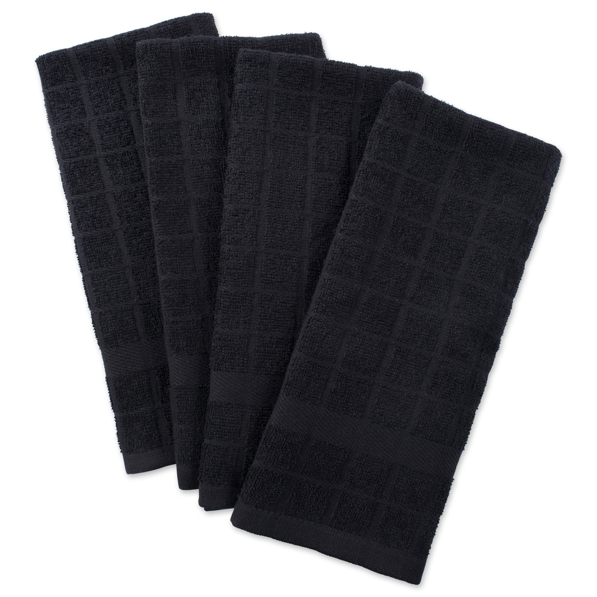Dii Solid Black Windowpane Terry Dishtowel (Set Of 4)