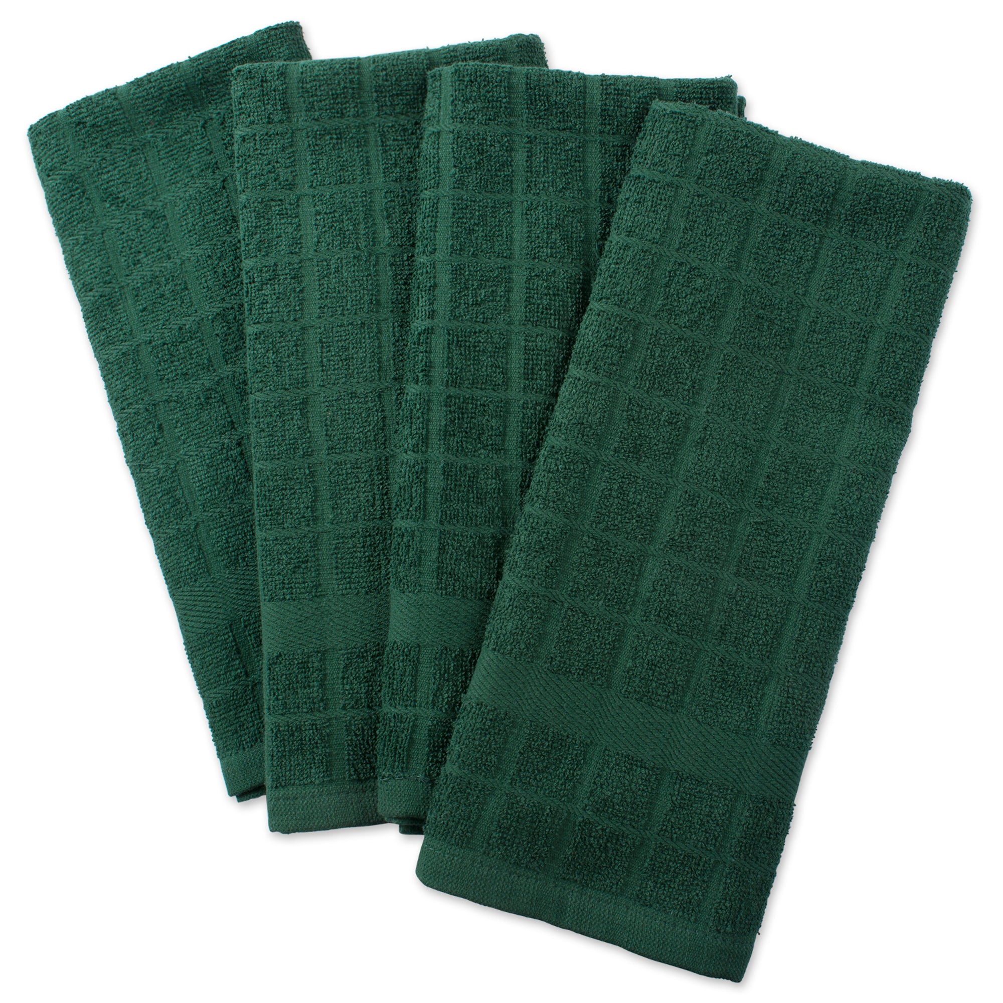Dii Solid Dark Green Windowpane Terry Dishtowel (Set Of 4)