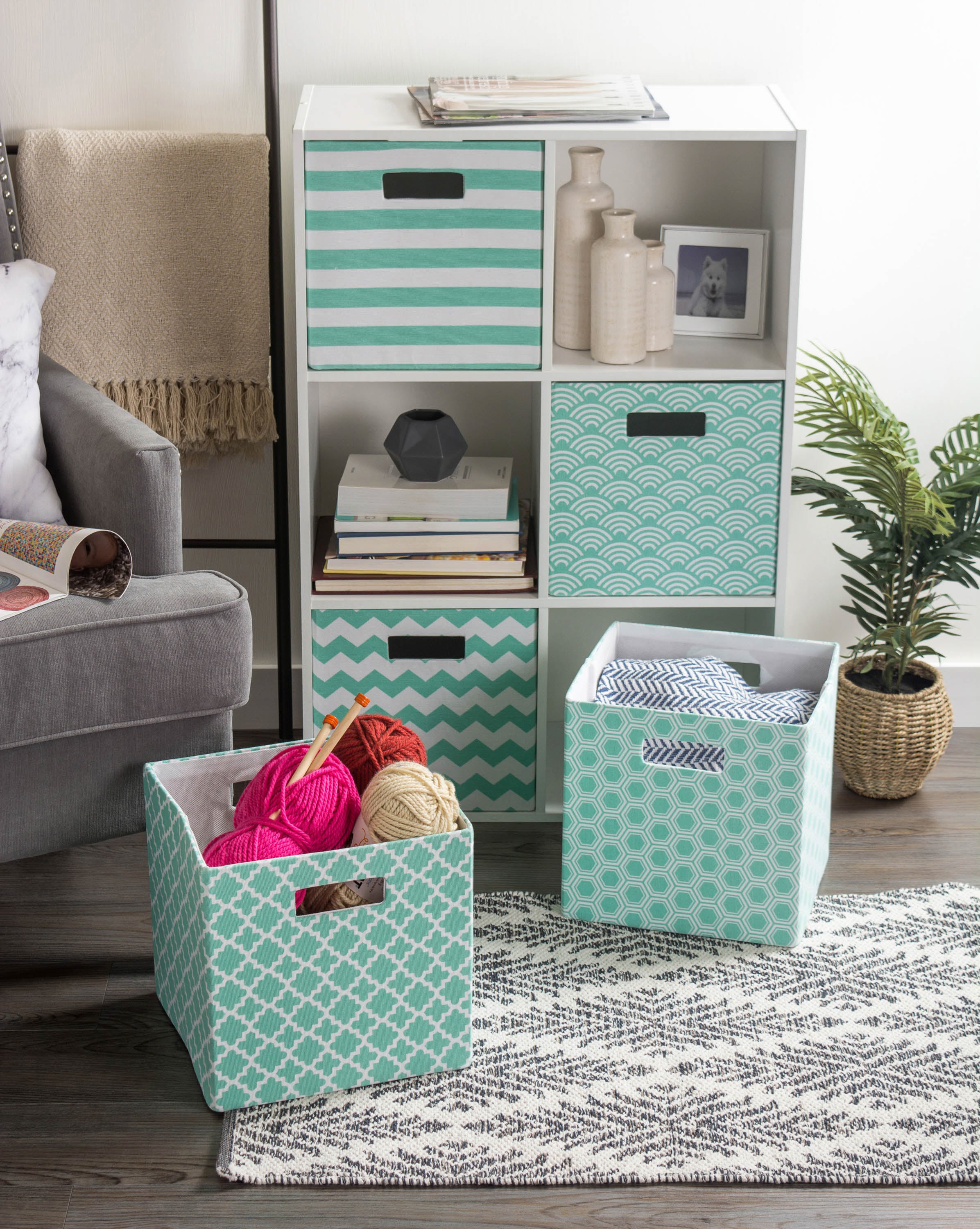 Dii Polyester Cube Lattice Aqua Square