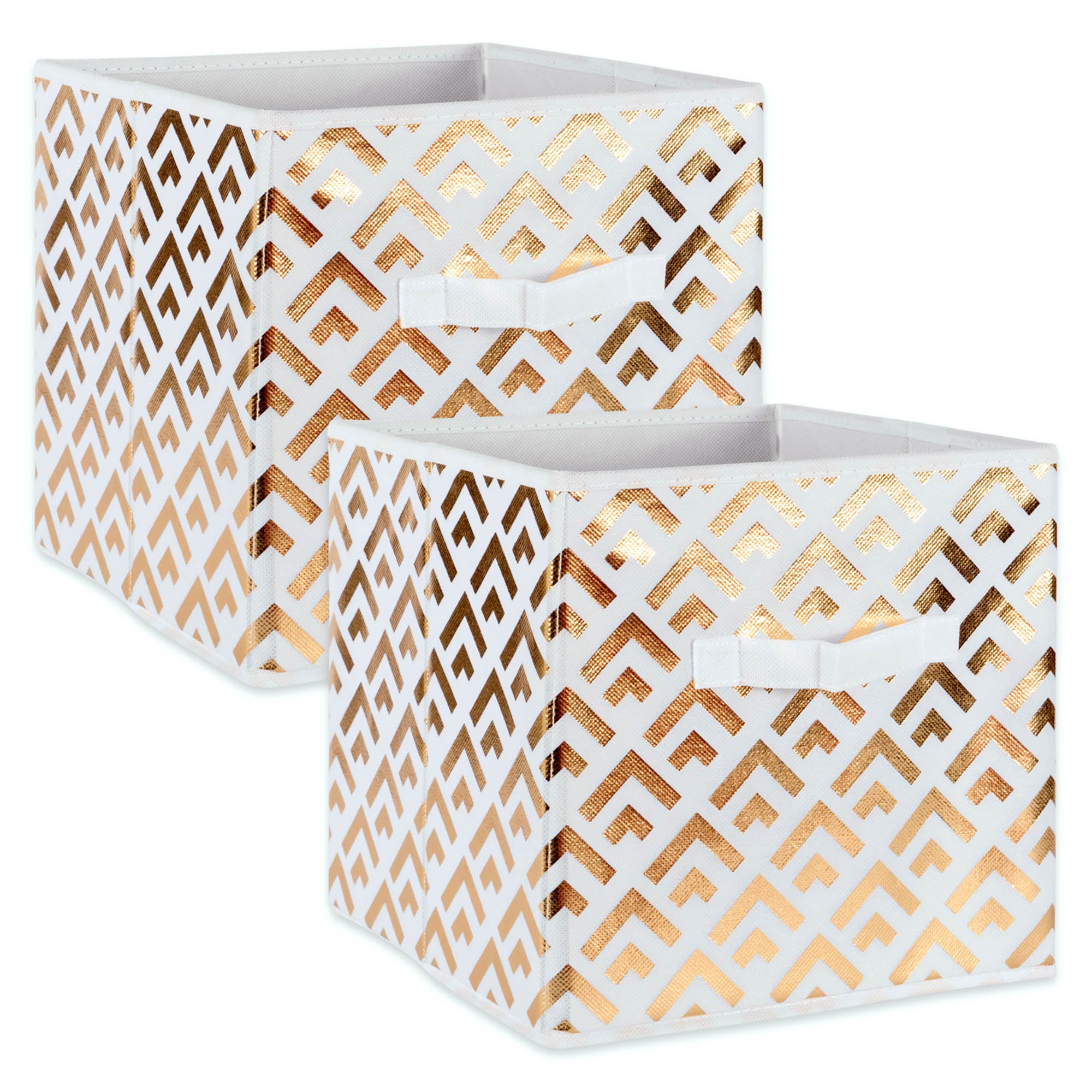 Dii Nonwoven Polyester Cube Double Diamond White/Gold Square  (Set Of 2)