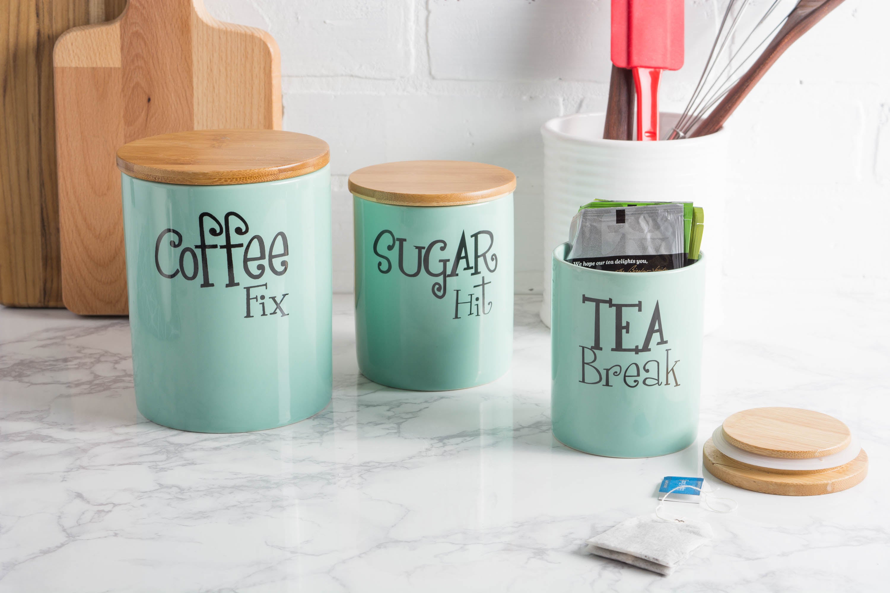 DII Aqua Coffee/Sugar/Tea Ceramic Canister (Set of 3)