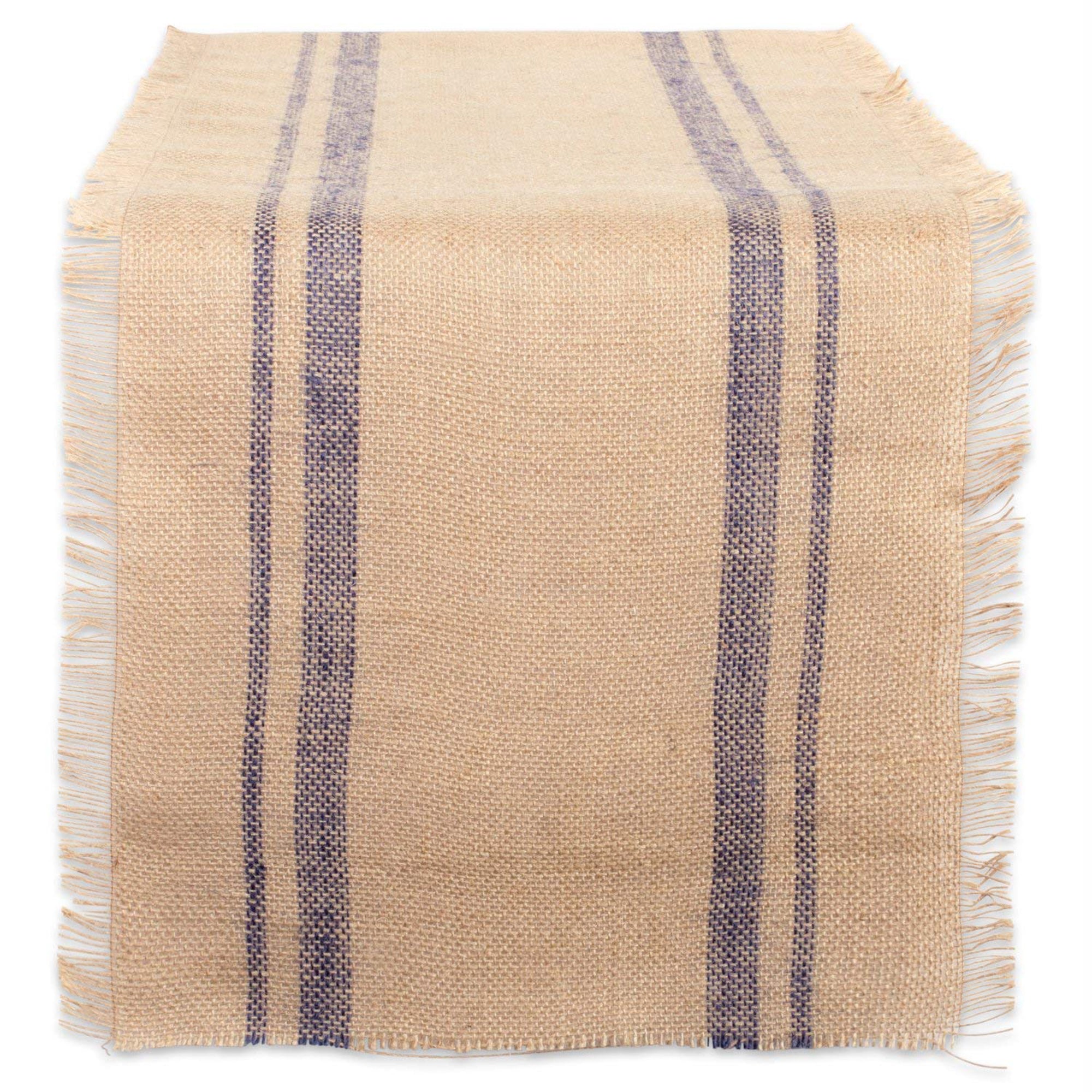 Dii French Blue Double Border Burlap Table Runner