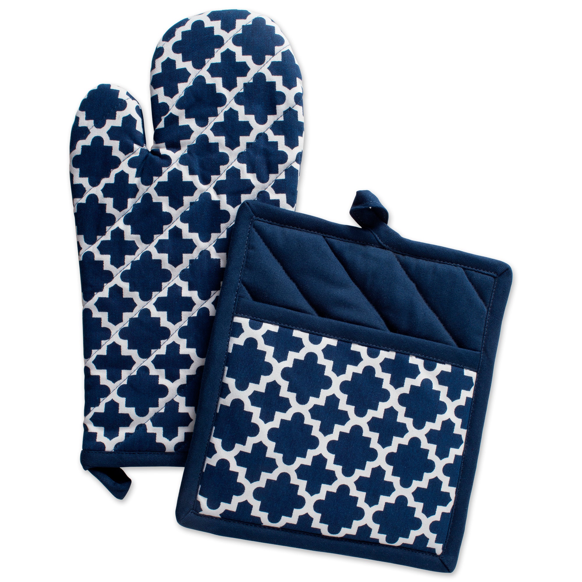 Dii Nautical Blue Lattice Oven Mitt & Potholder Set
