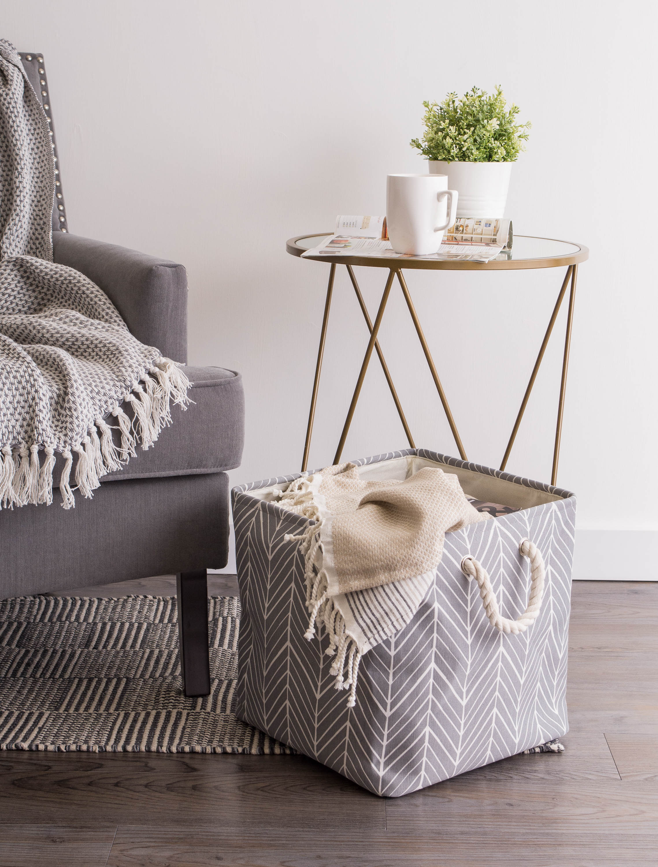 Dii Polyester Bin Herringbone Gray Square