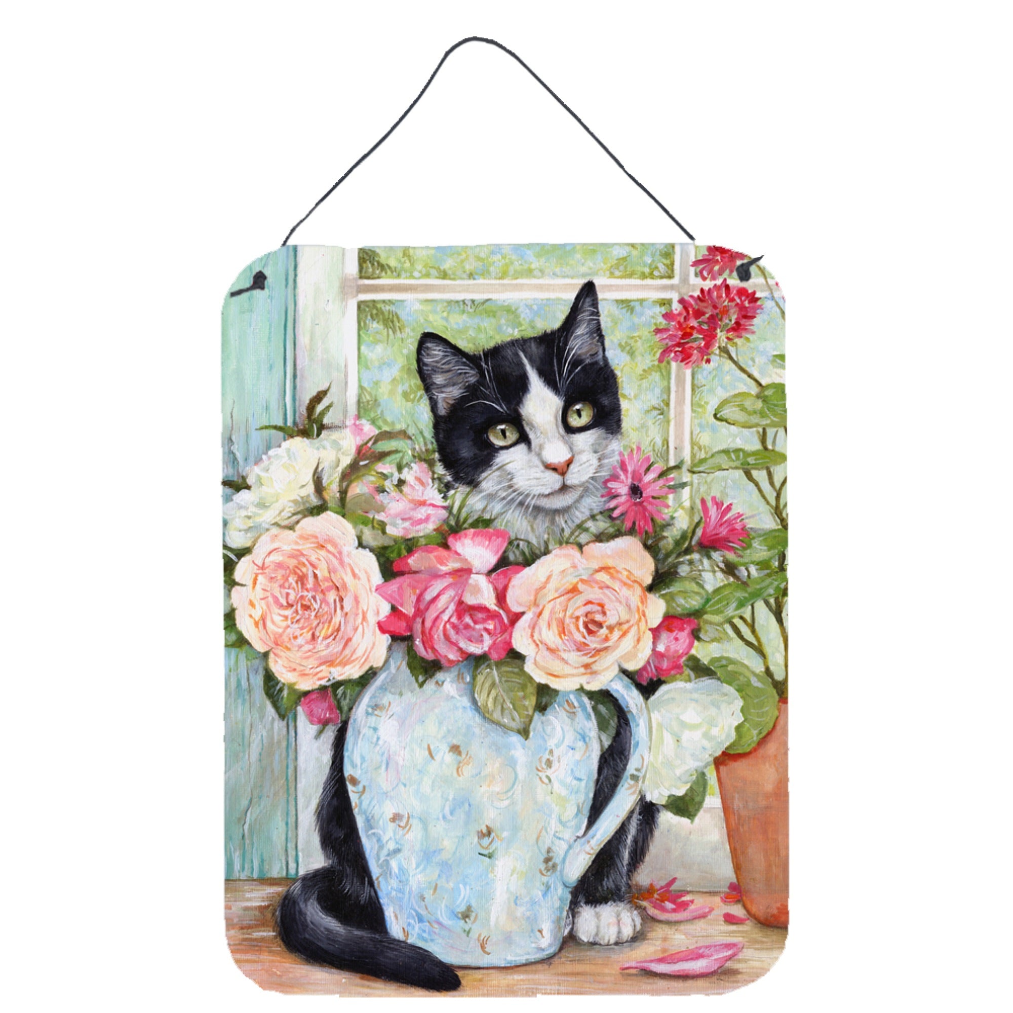 'Caroline'S Treasures Black And White Rose Cat Wall Or Door Hanging Prints Cdco0176Ds1216, 16''''H X 12''''W, Multicolor''