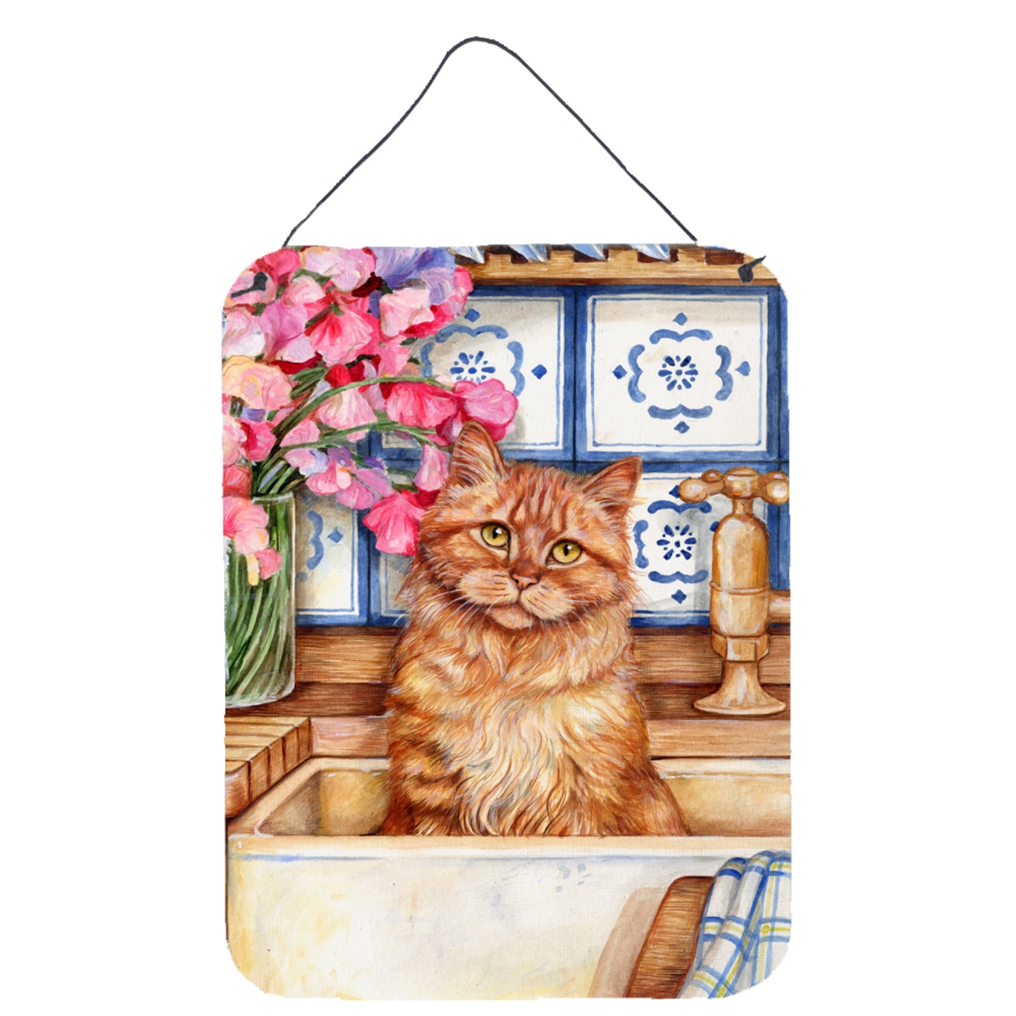 'Caroline'S Treasures Cat In Sink By Debbie Cook Wall Or Door Hanging Prints Cdco0195Ds1216, 16Hx12W, Multicolor''