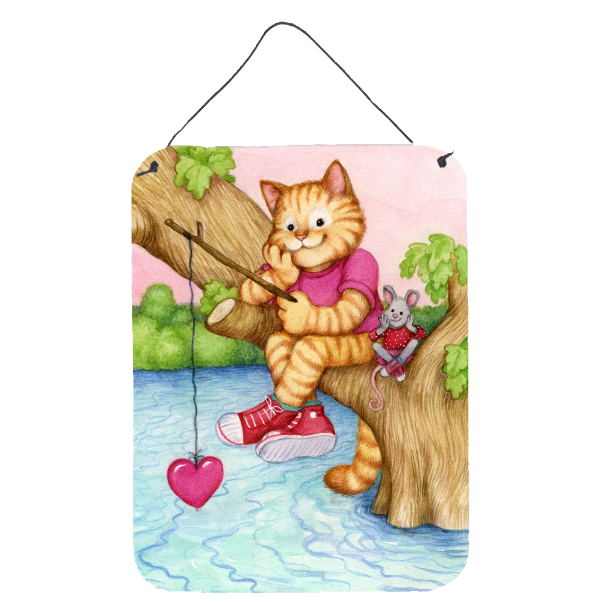 'Caroline'S Treasures Valentine Cat Fishing For Love Wall Or Door Hanging Prints Cdco0320Ds1216, 16''''H X 12''''W, Multicolor'