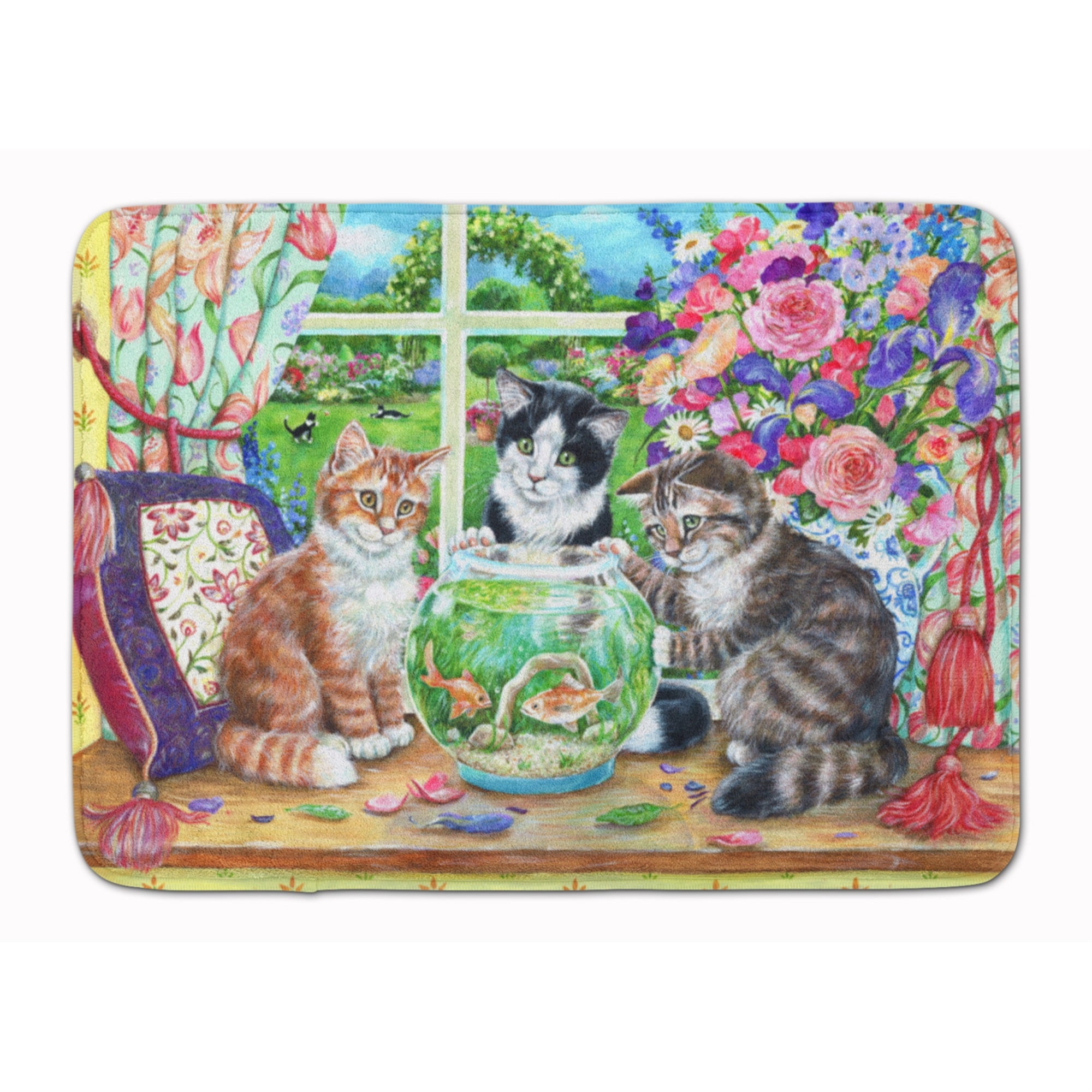 'Caroline'S Treasures Cats Just Looking In The Fish Bowl Floor Mat, 19'''' X 27'''', Multicolor''