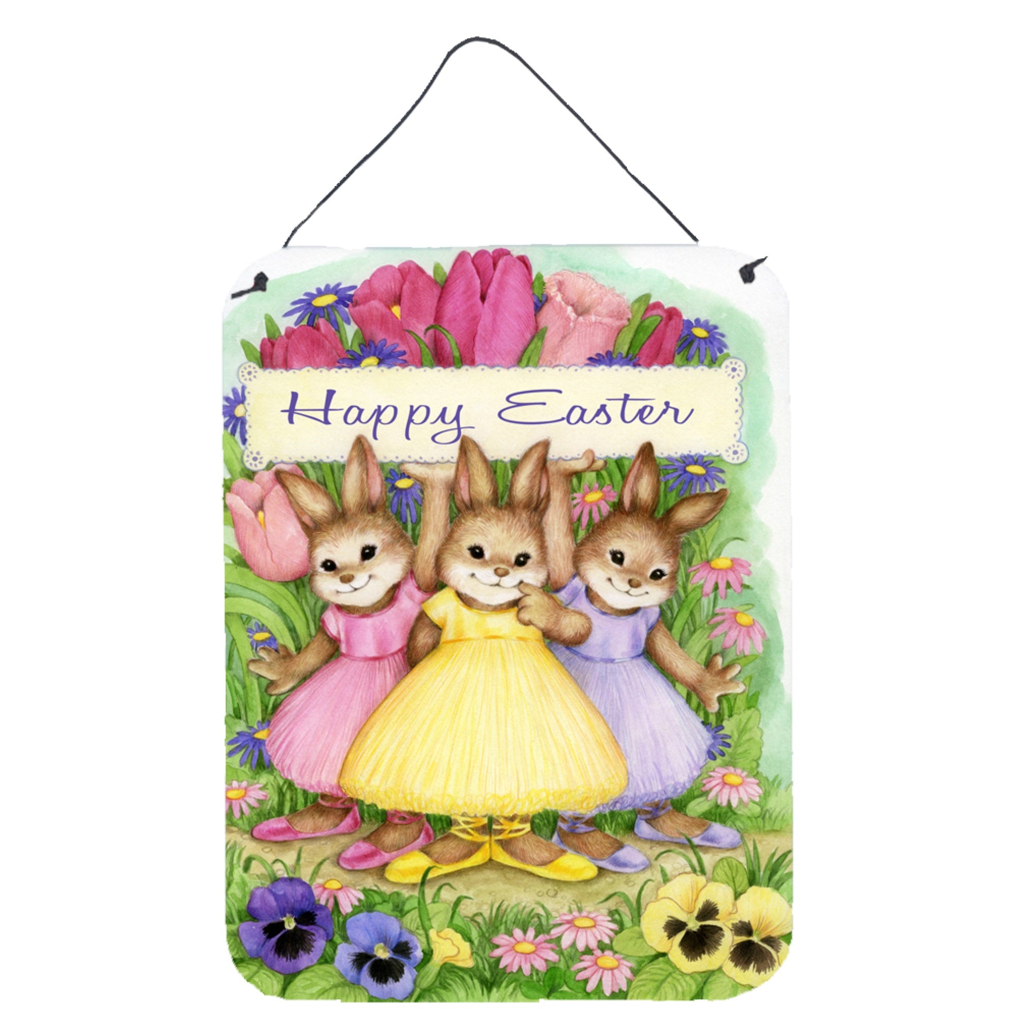 'Caroline'S Treasures Three Bunnies Happy Easter Wall Or Door Hanging Prints Cdco0331Ds1216, 16''''H X 12''''W, Multicolor''