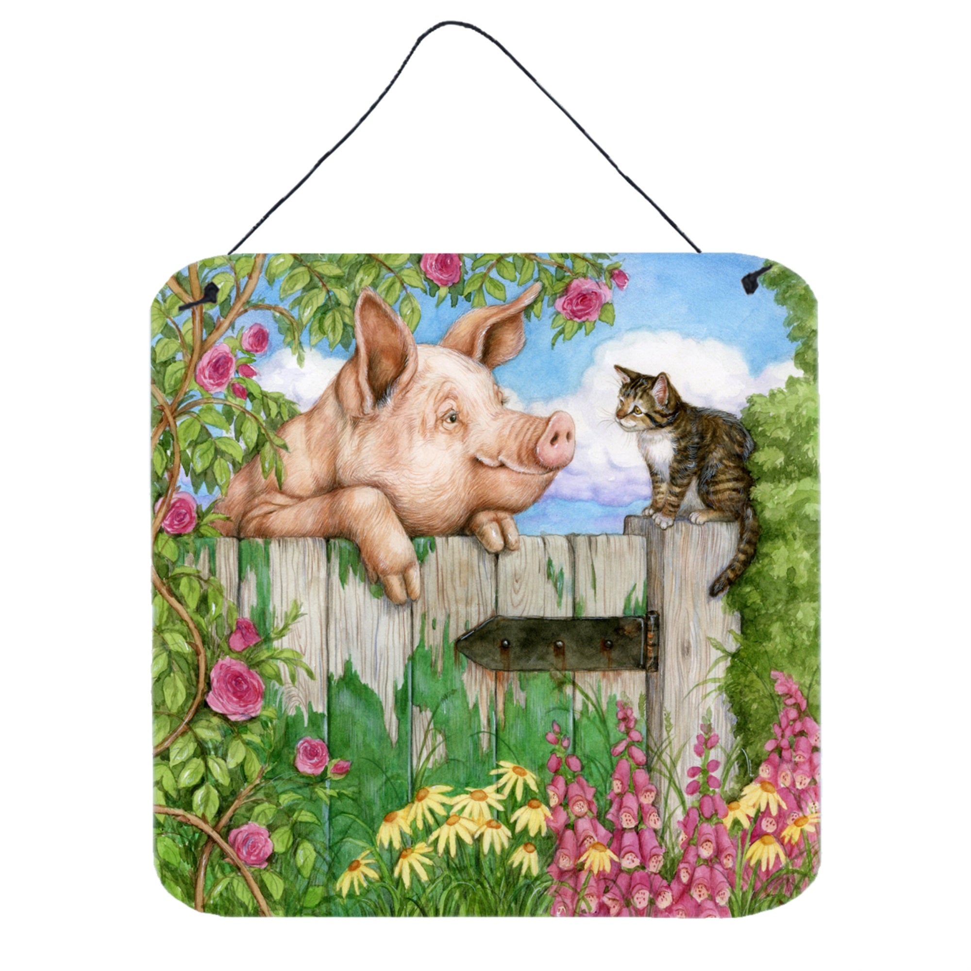 'Caroline'S Treasures Pig At The Gate With The Cat Wall Or Door Hanging Prints Cdco0349Ds66, 6Hx6W, Multicolor''