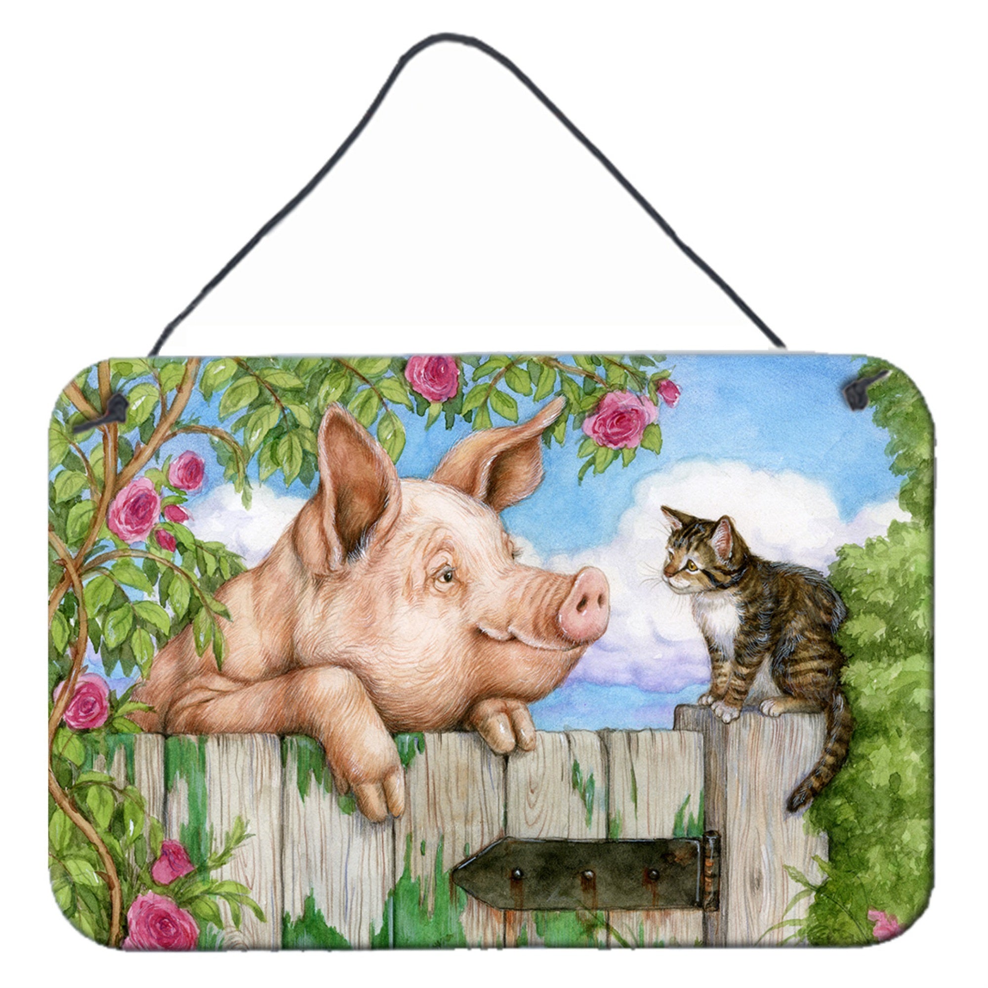 'Caroline'S Treasures Pig At The Gate With The Cat Wall Or Door Hanging Prints Cdco0349Ds812, 8Hx12W''