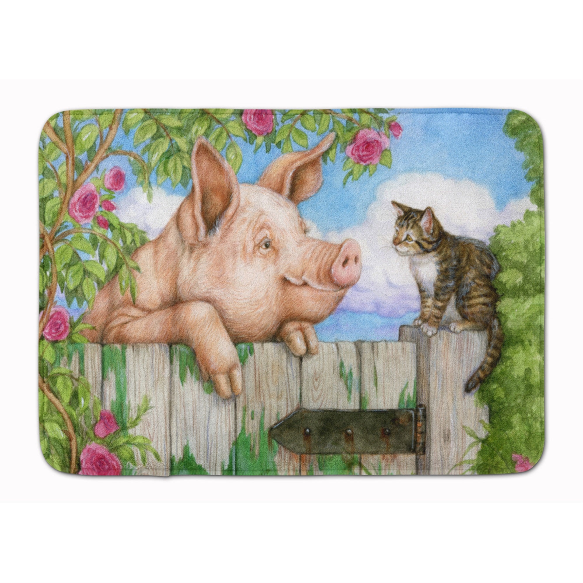 'Caroline'S Treasures Pig At The Gate With The Cat Floor Mat, 19'''' X 27'''', Multicolor''