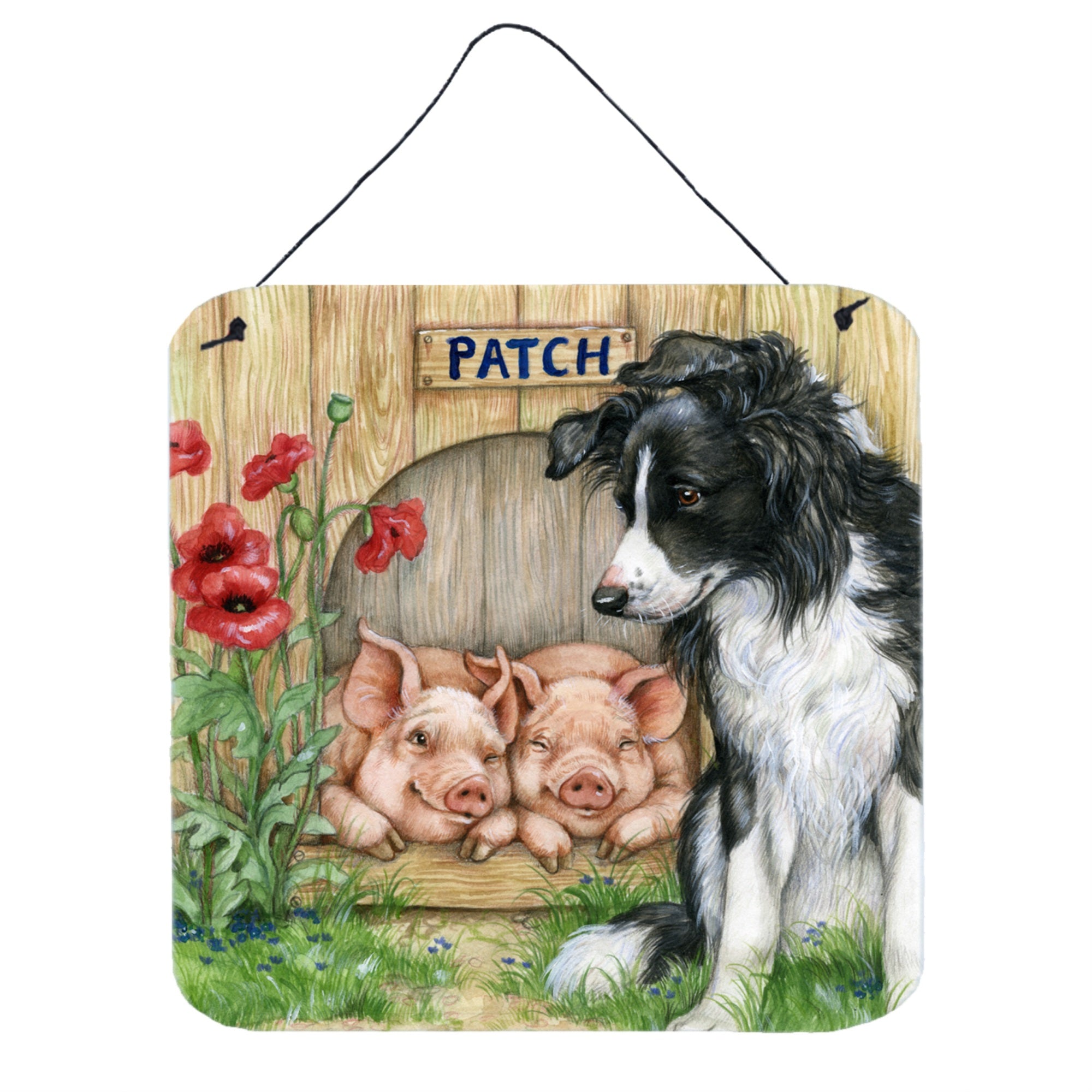 'Caroline'S Treasures Patch The Border Collie And Piglet Friends Wall Or Door Hanging Prints Cdco0362Ds66, 6Hx6W, Multicolor''