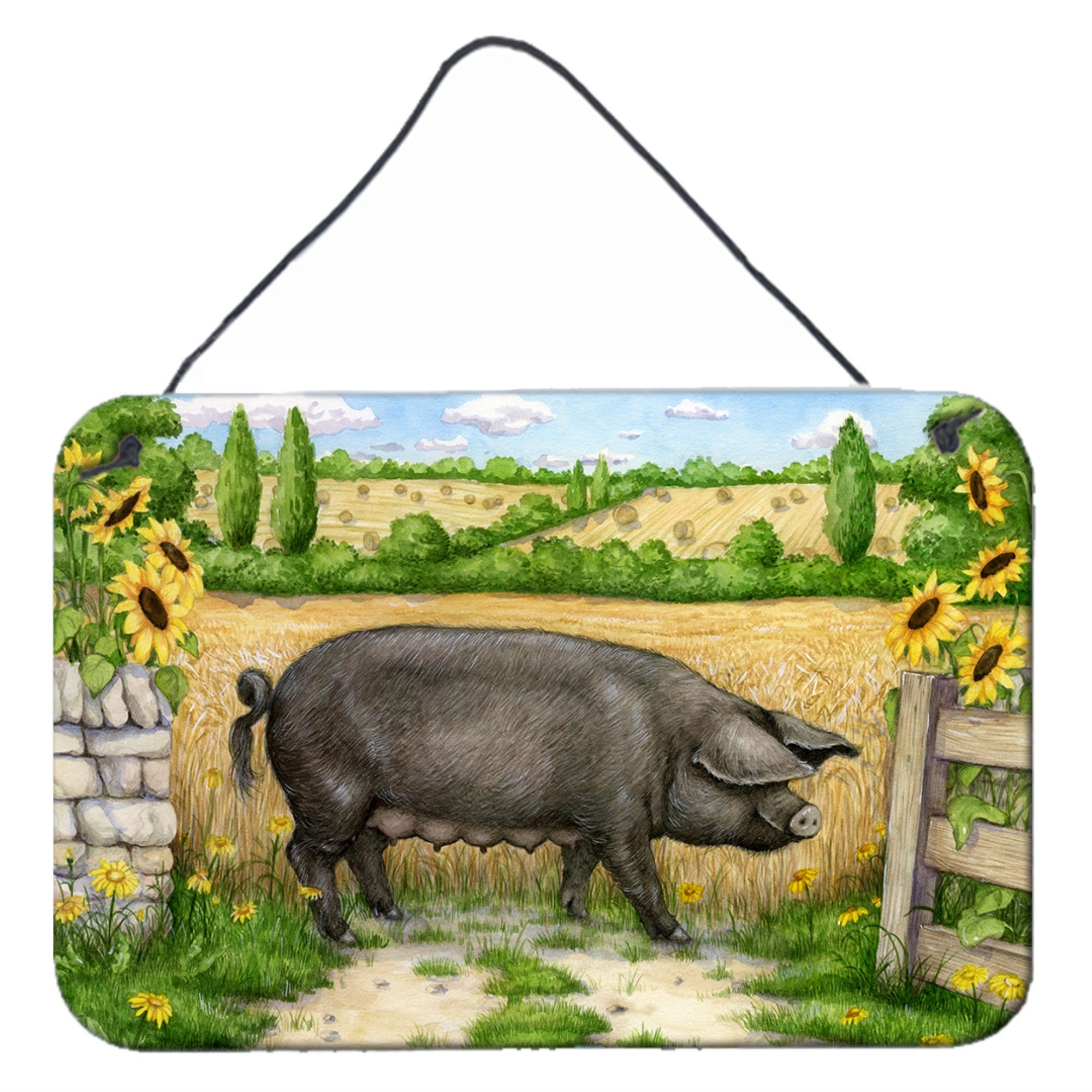 'Caroline'S Treasures Black Pig With Sunflowers Wall Or Door Hanging Prints Cdco0373Ds812, 8Hx12W''