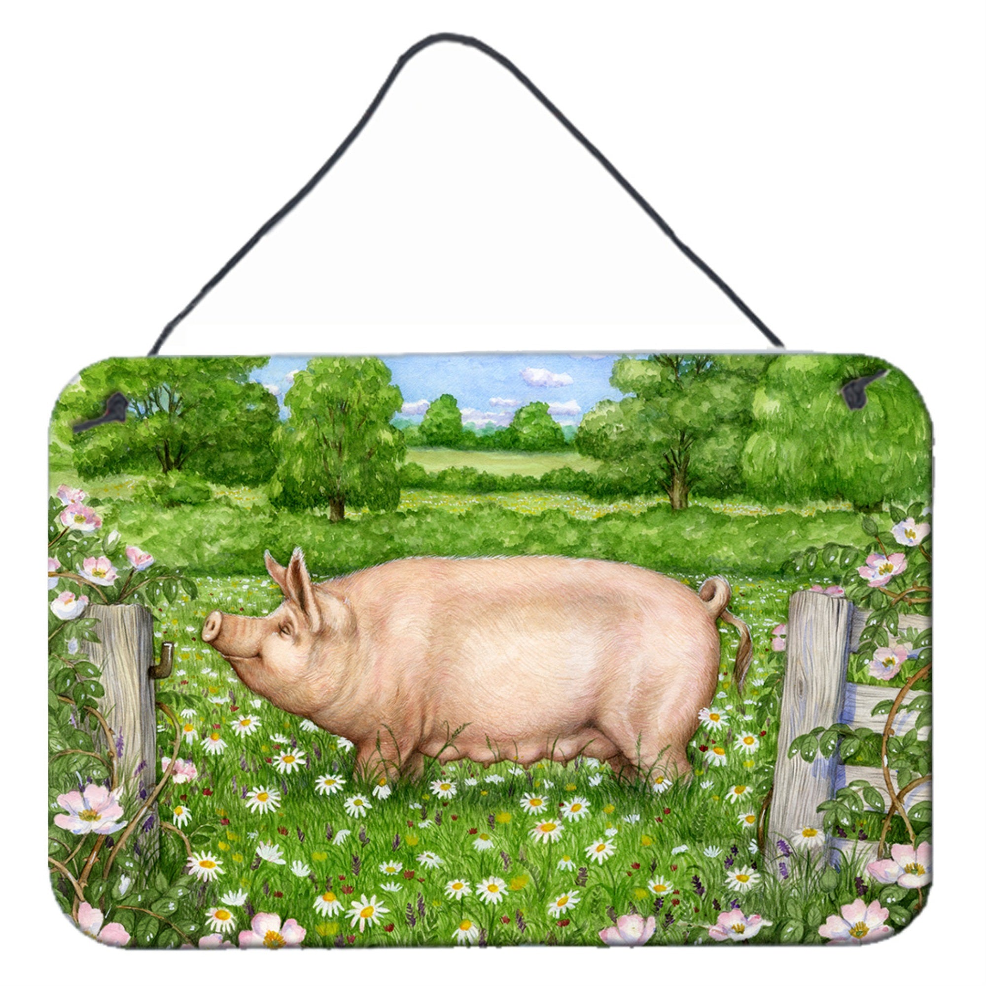 'Caroline'S Treasures Pig In Dasies By Debbie Cook Wall Or Door Hanging Prints Cdco0374Ds812, 8Hx12W''