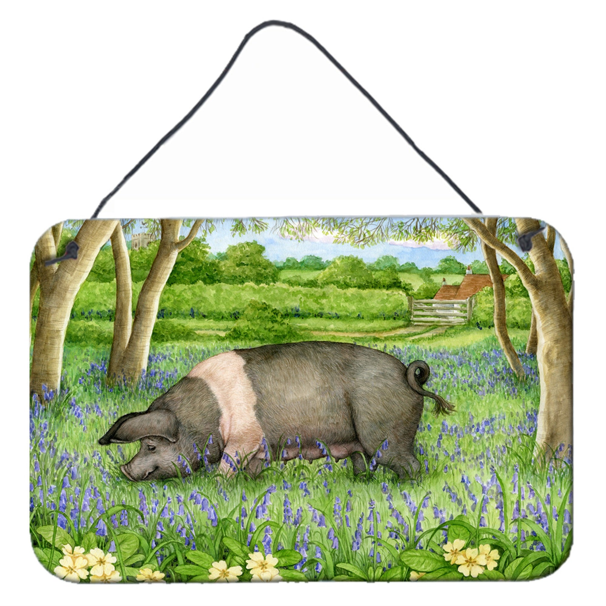 'Caroline'S Treasures Pig In Bluebells By Debbie Cook Wall Or Door Hanging Prints Cdco0377Ds812, 8''''H X 12''''W''