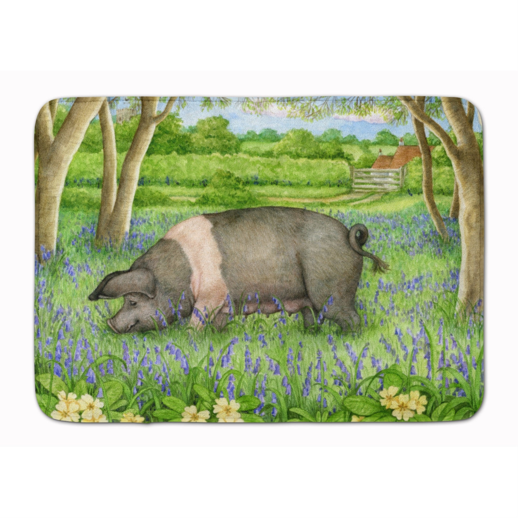'Caroline'S Treasures Pig In Bluebells By Debbie Cook Floor Mat, 19'''' X 27'''', Multicolor''