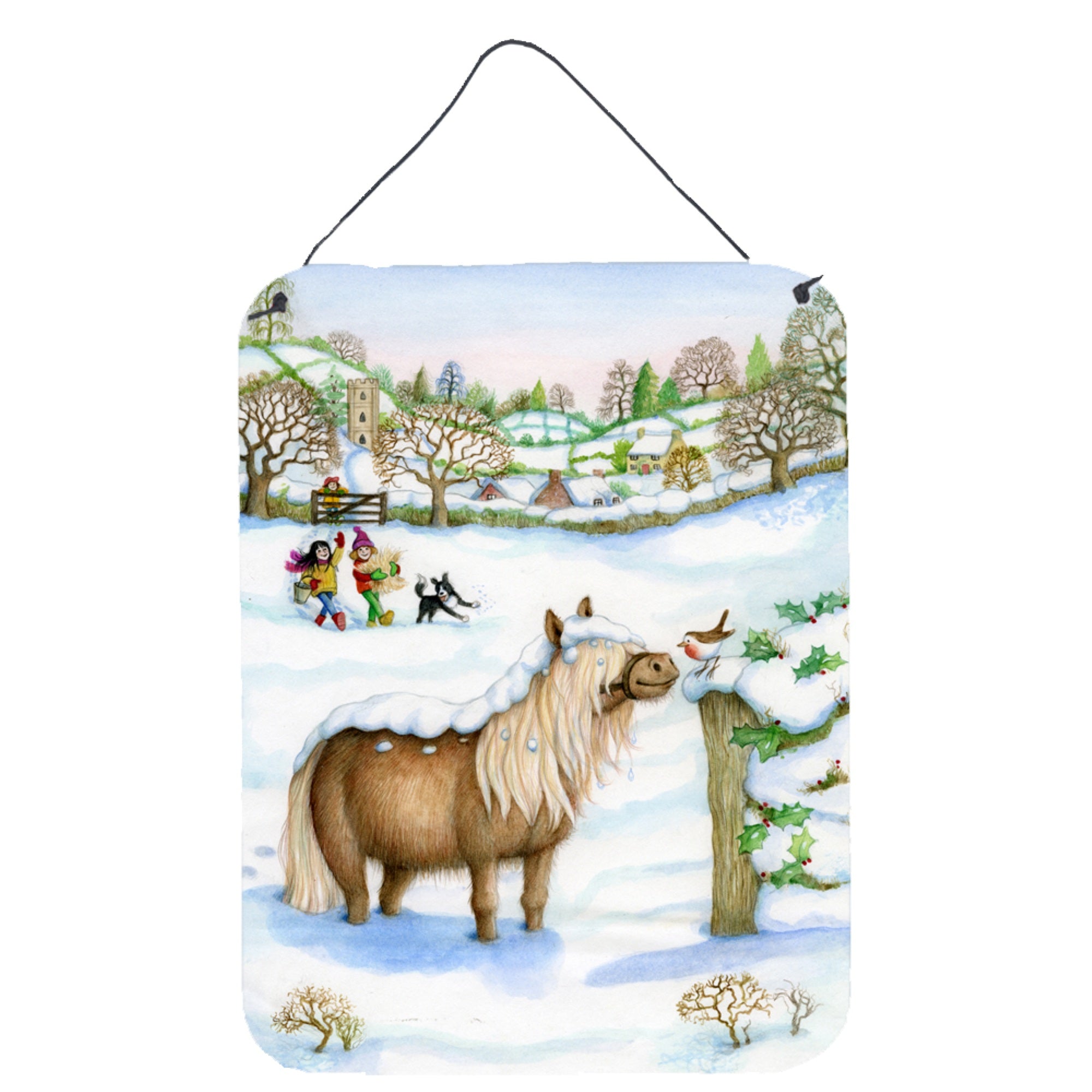 'Caroline'S Treasures Feeding The Shetland Horse Wall Or Door Hanging Prints Cdco0404Ds1216, 16''''H X 12''''W, Multicolor''