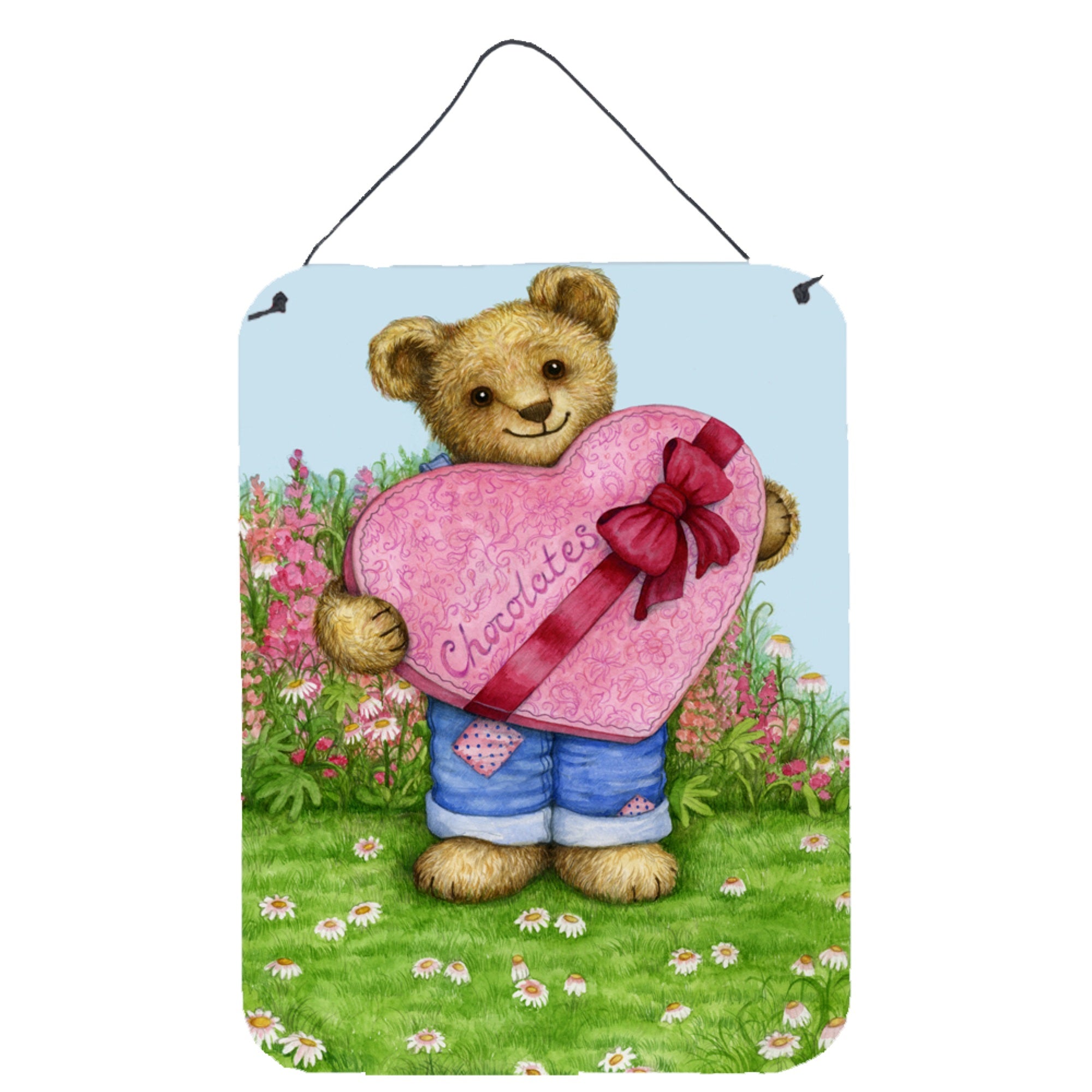 'Caroline'S Treasures Valentine Teddy Bear With Chocolates Wall Or Door Hanging Prints Cdco318Ads1216, 16''''H X 12''''W, Multi