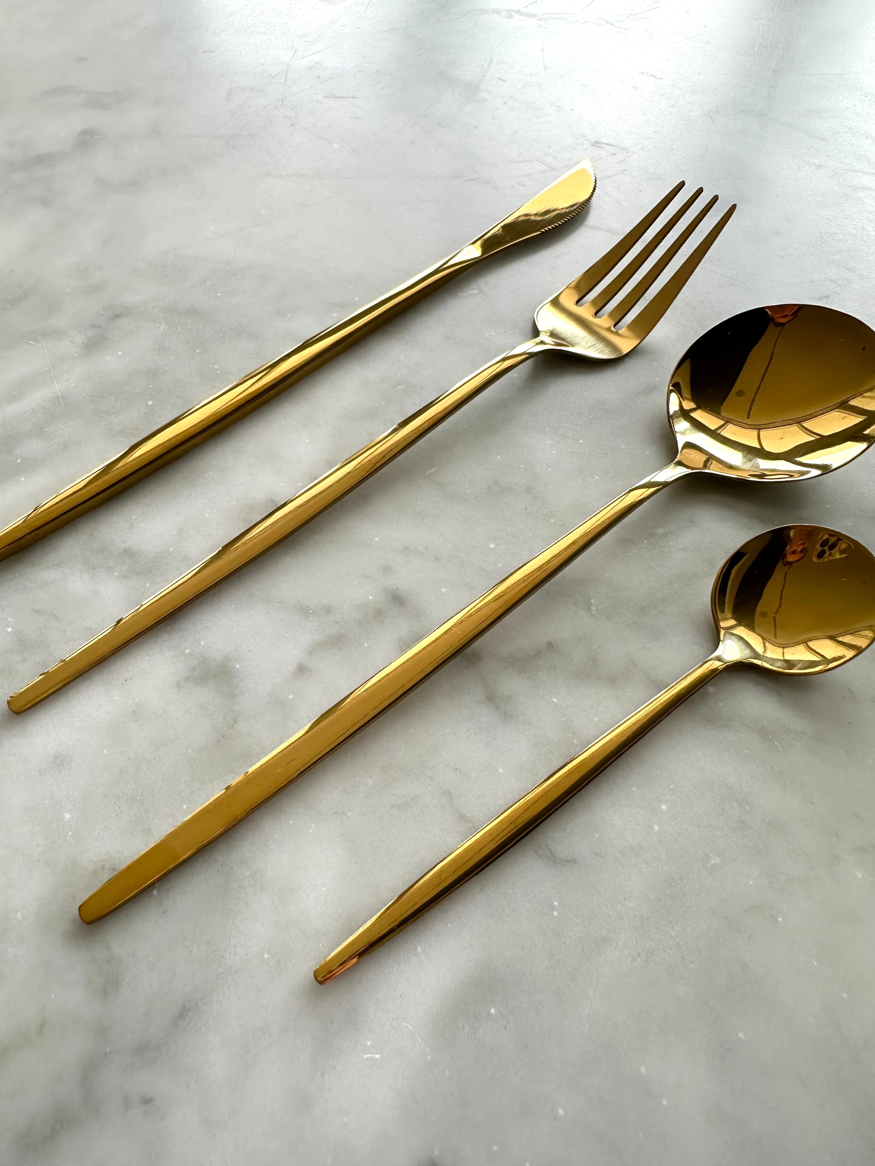 Modern Sleek Gold Flatware, Set of 16 Pre-Order