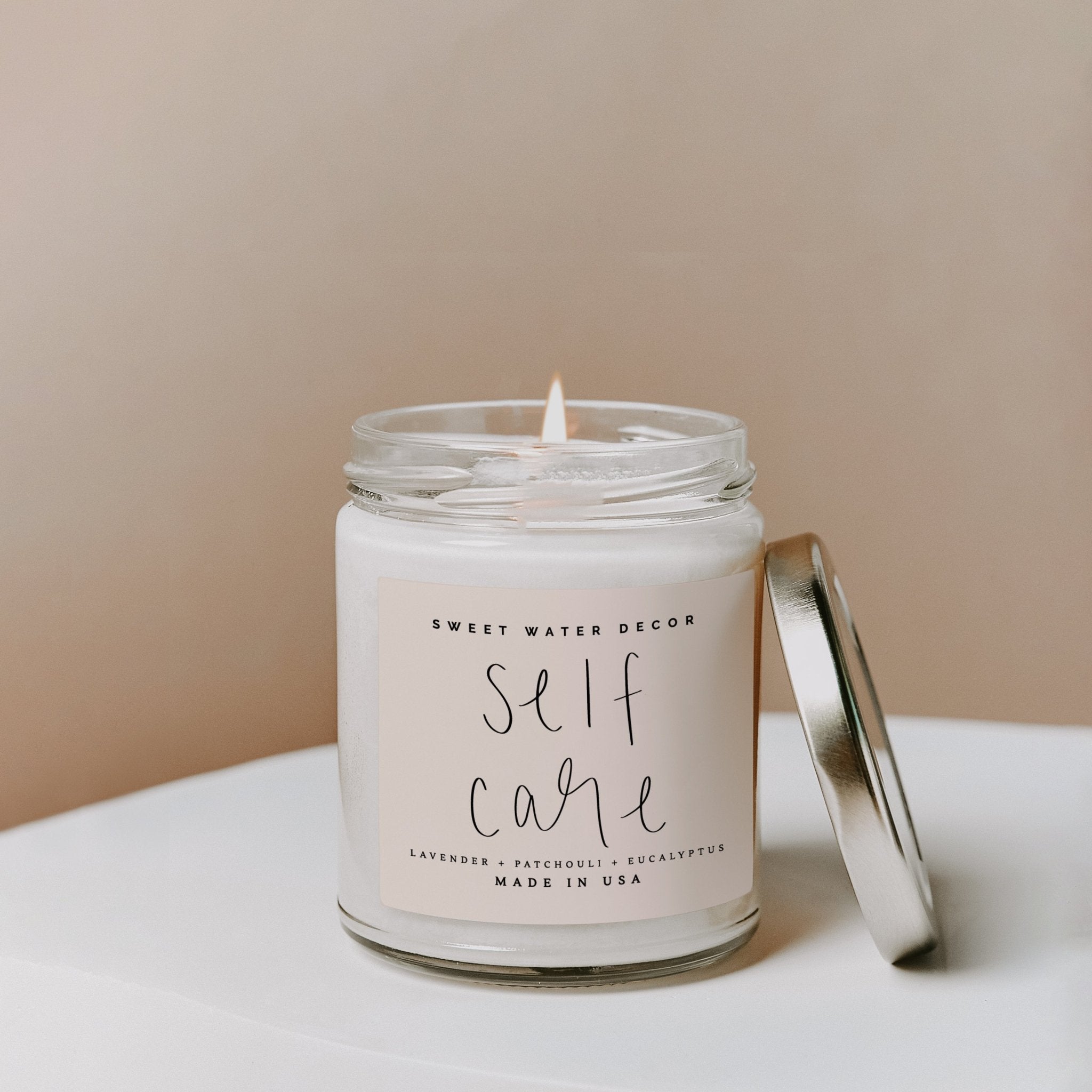 Self Care Soy Candle - Clear Jar - 9 oz (Lavender and Eucalyptus, Calm and Comfort)