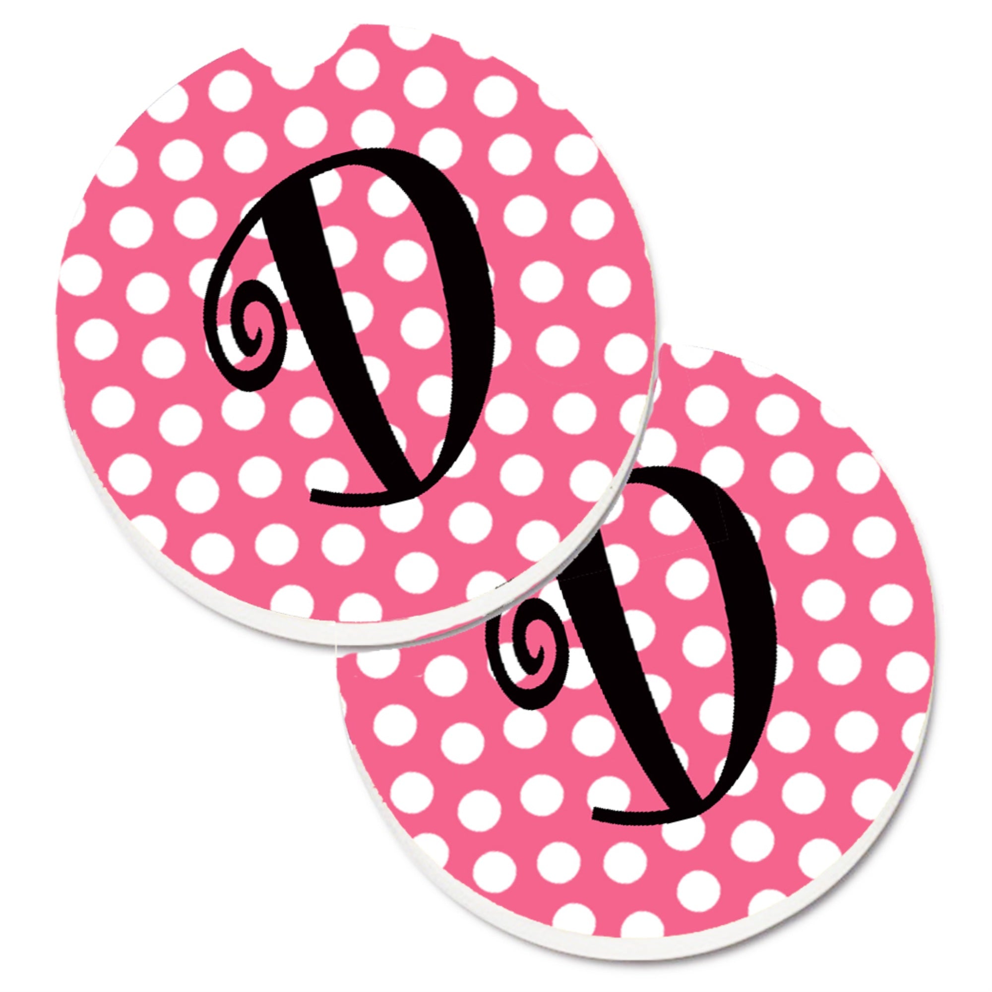 'Caroline'S Treasures Letter D Monogram - Pink Black Polka Dots Set Of 2 Cup Holder Car Coasters Cj1001-Dcarc, 2.56, Multicolor