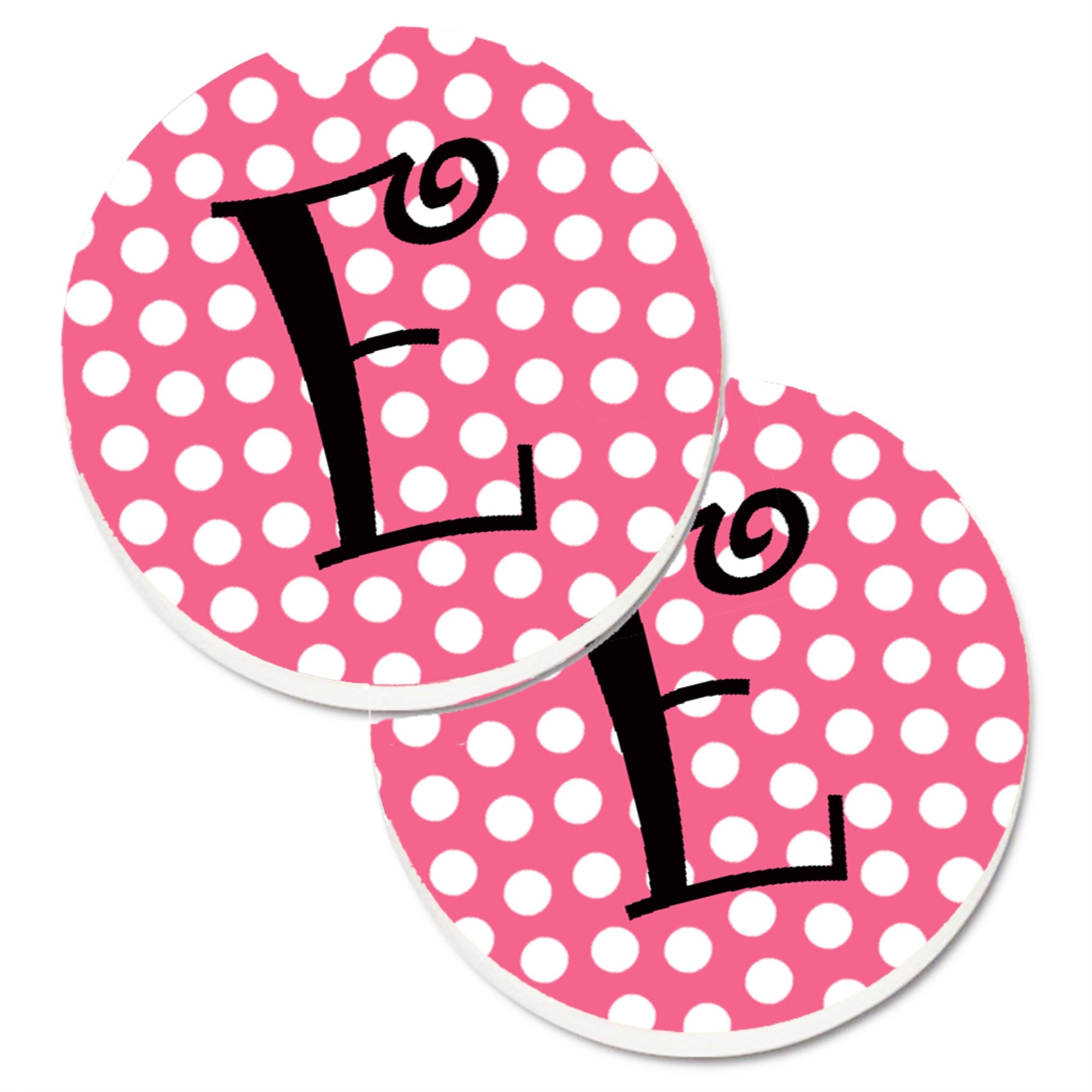 'Caroline'S Treasures Letter E Monogram - Pink Black Polka Dots Set Of 2 Cup Holder Car Coasters Cj1001-Ecarc, 2.56, Multicolor
