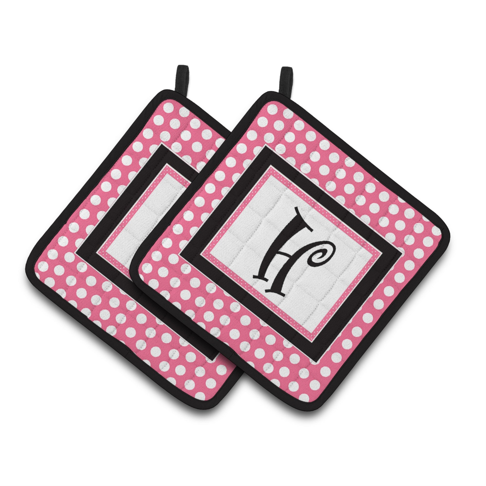 'Caroline'S Treasures Letter H Monogram - Pink Black Polka Dots Pair Of Pot Holders Cj1001-Hpthd, 7.5Hx7.5W, Multicolor''
