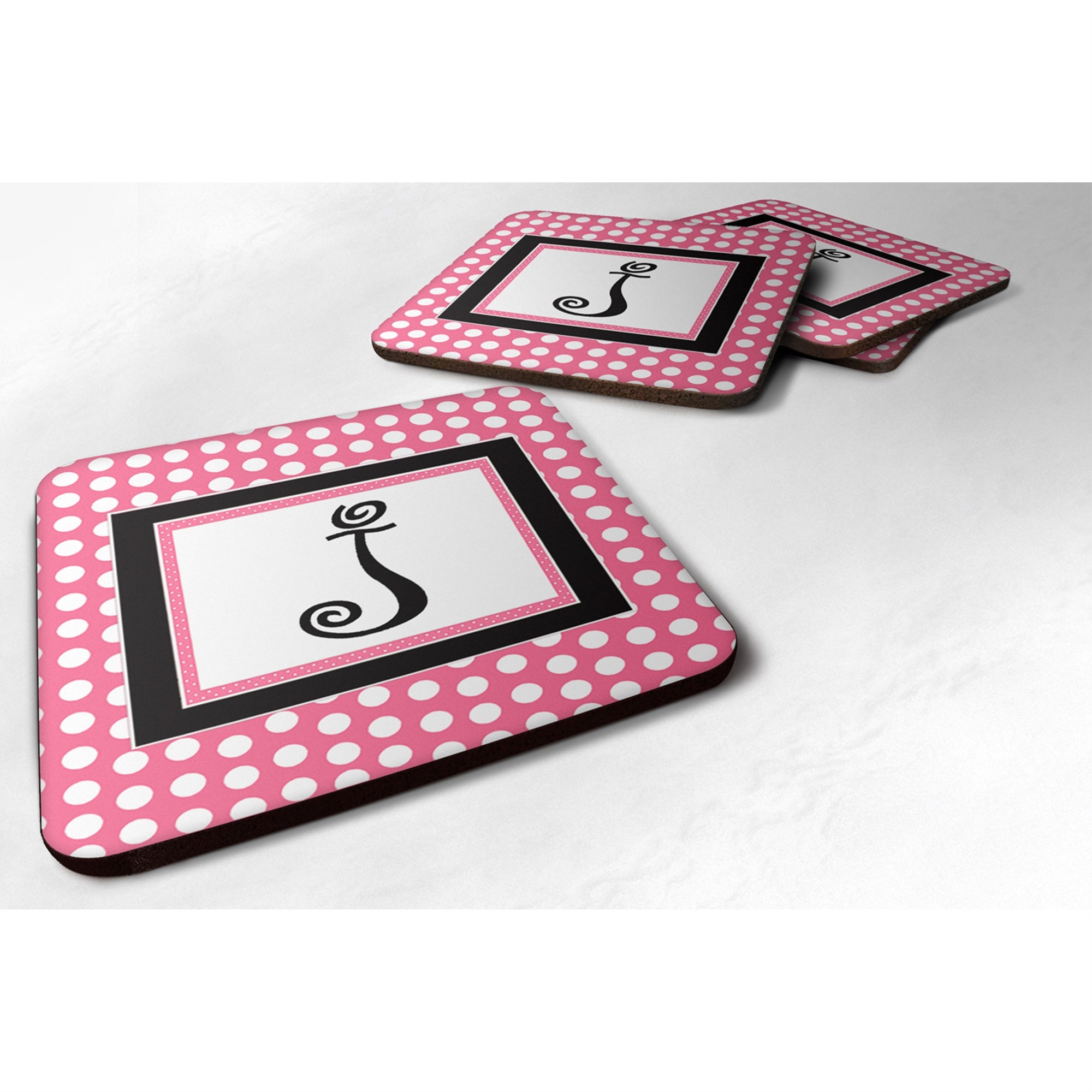 'Caroline'S Treasures Cj1001-Jfc Monogram-Pink Black Polka Dots Foam Coasters (Set Of 4), Initial Letter J, 3.5'''' H X 3.5''''