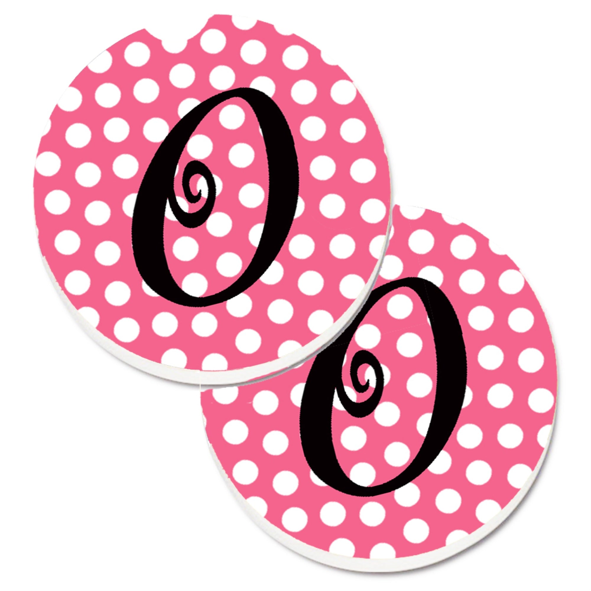 'Caroline'S Treasures Letter O Monogram - Pink Black Polka Dots Set Of 2 Cup Holder Car Coasters Cj1001-Ocarc, 2.56, Multicolor