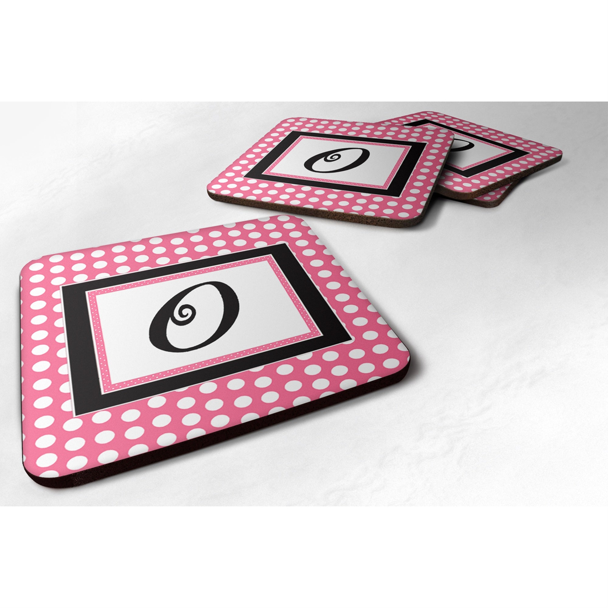 'Caroline'S Treasures Cj1001-Ofc Monogram-Pink Black Polka Dots Foam Coasters (Set Of 4), Initial Letter O, 3.5'''' H X 3.5''''