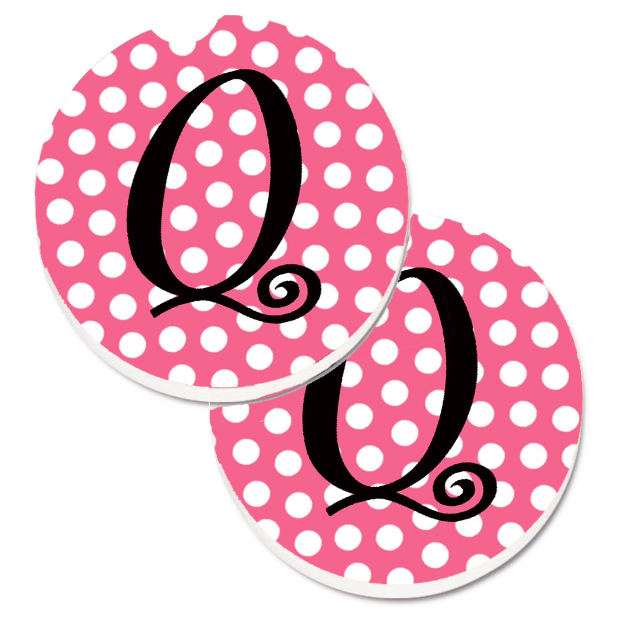 'Caroline'S Treasures Letter Q Monogram - Pink Black Polka Dots Set Of 2 Cup Holder Car Coasters Cj1001-Qcarc, 2.56, Multicolor