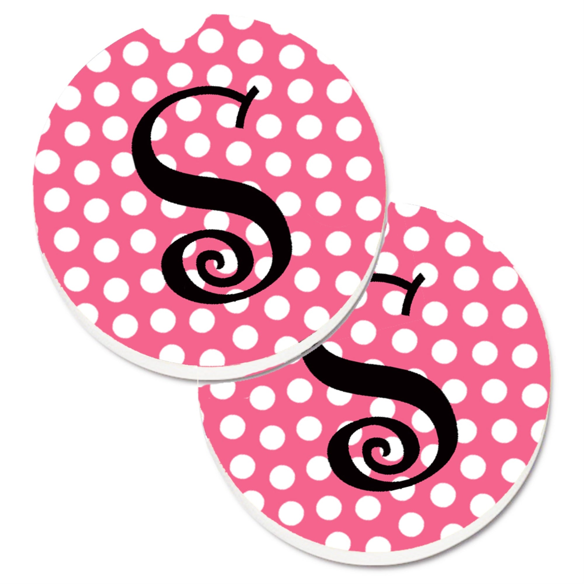 'Caroline'S Treasures Letter S Monogram - Pink Black Polka Dots Set Of 2 Cup Holder Car Coasters Cj1001-Scarc, 2.56, Multicolor